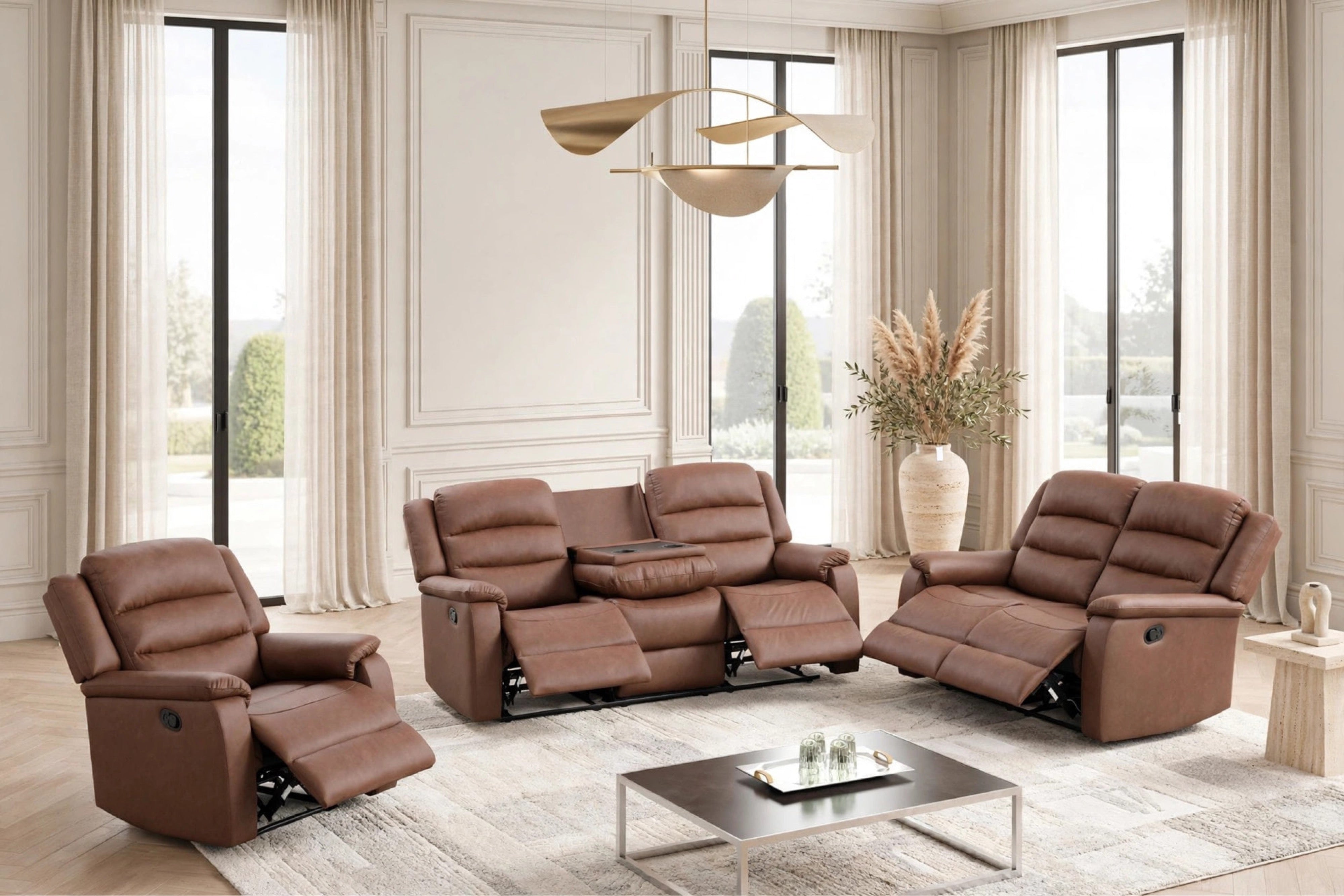 Hope Brown Polyester 3-Piece Reclining Set