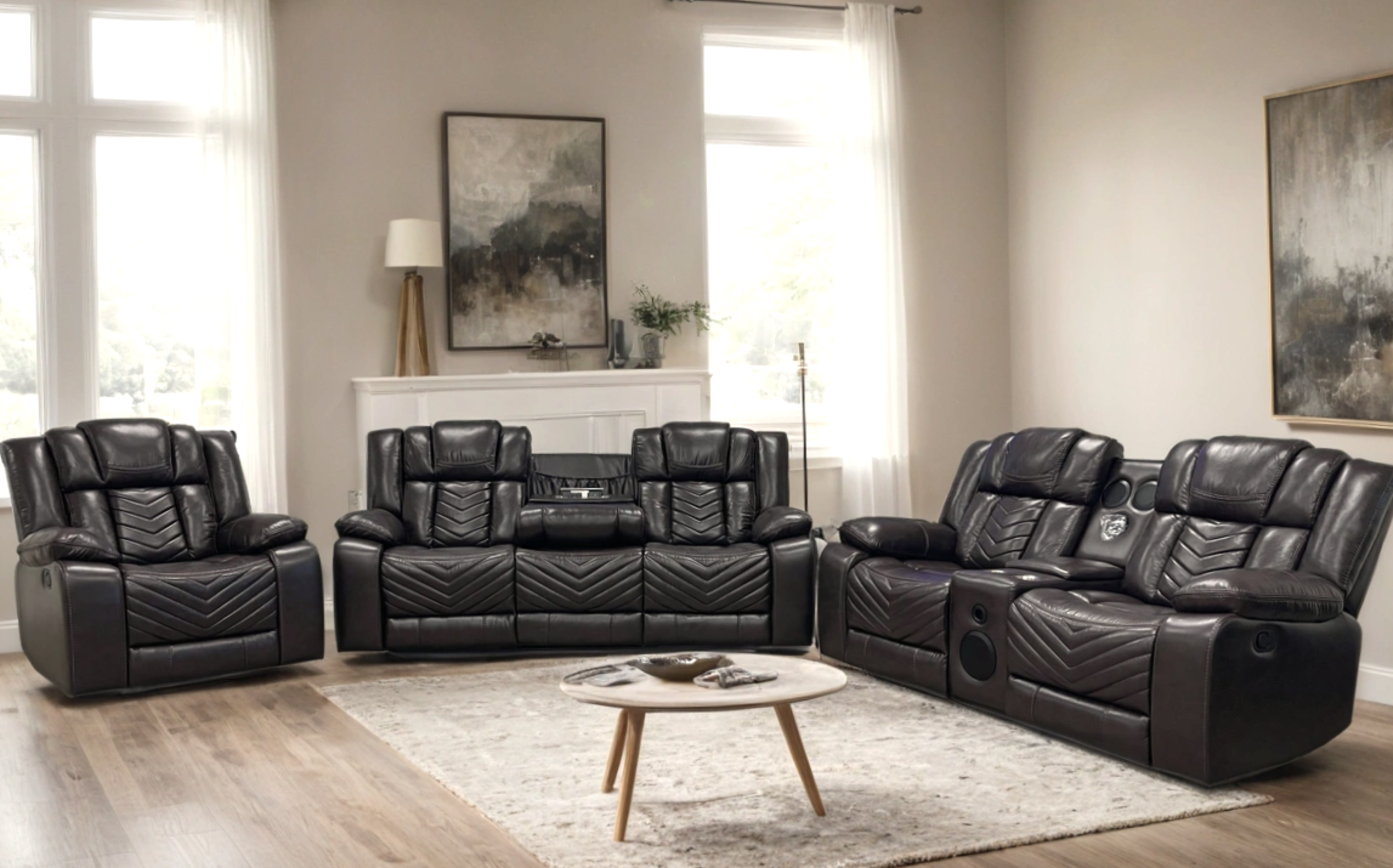 Ace Brown Leather-Gel 3-Piece Reclining Set