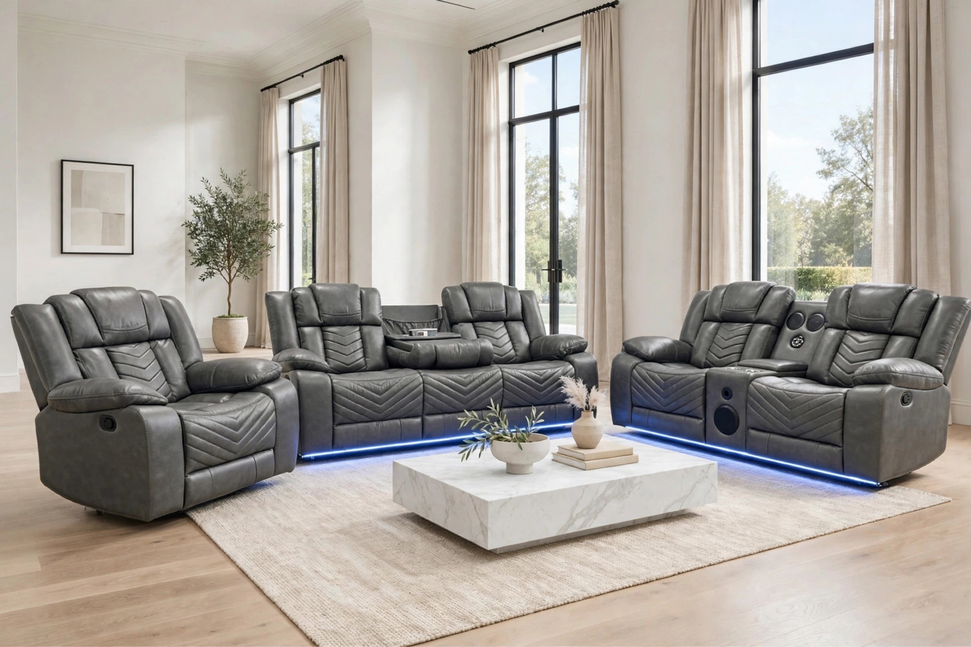 Ace Gray Leather-Gel 3-Piece Reclining Set