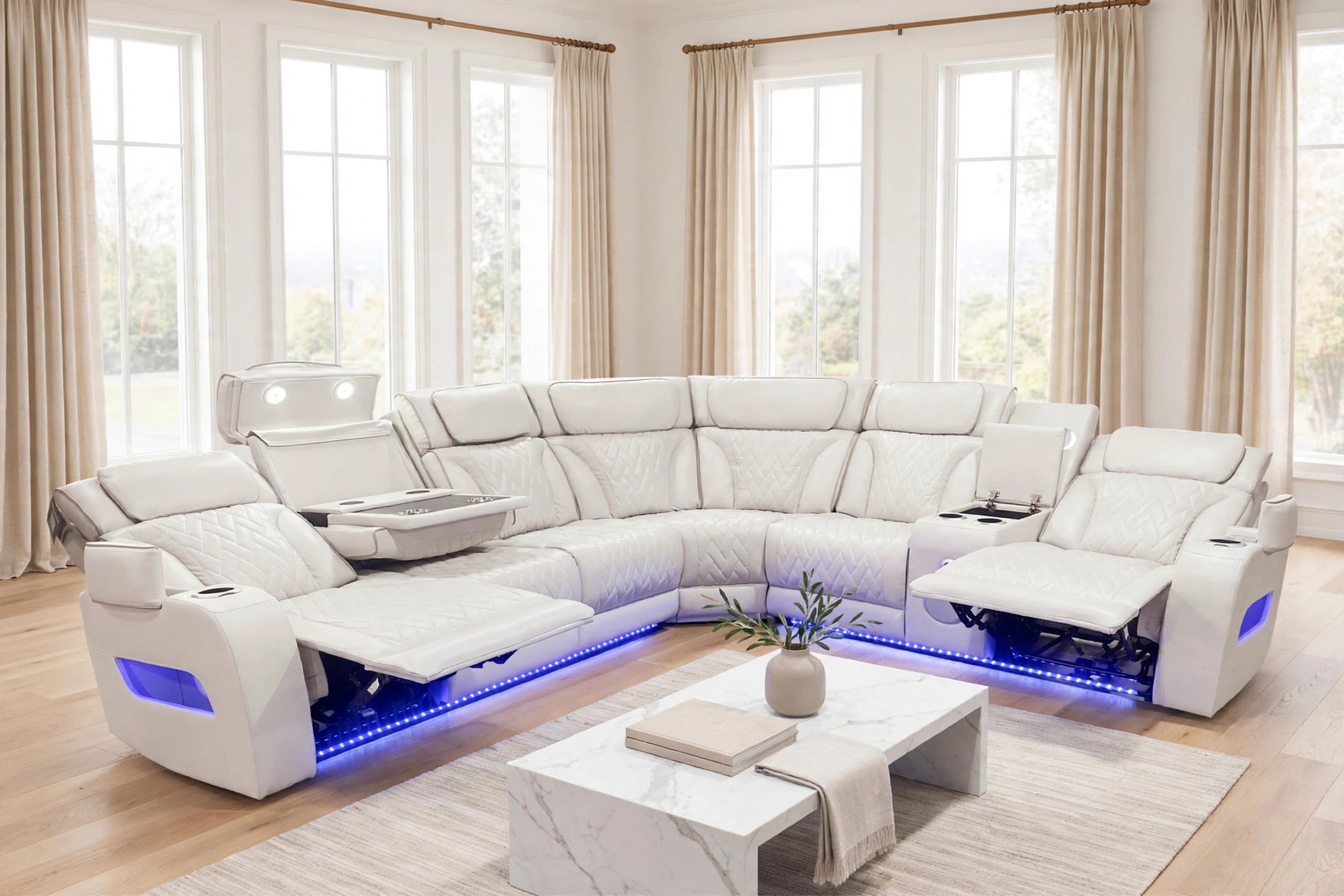 Barcelona Sand Power Reclining Sectional with Power Headrests