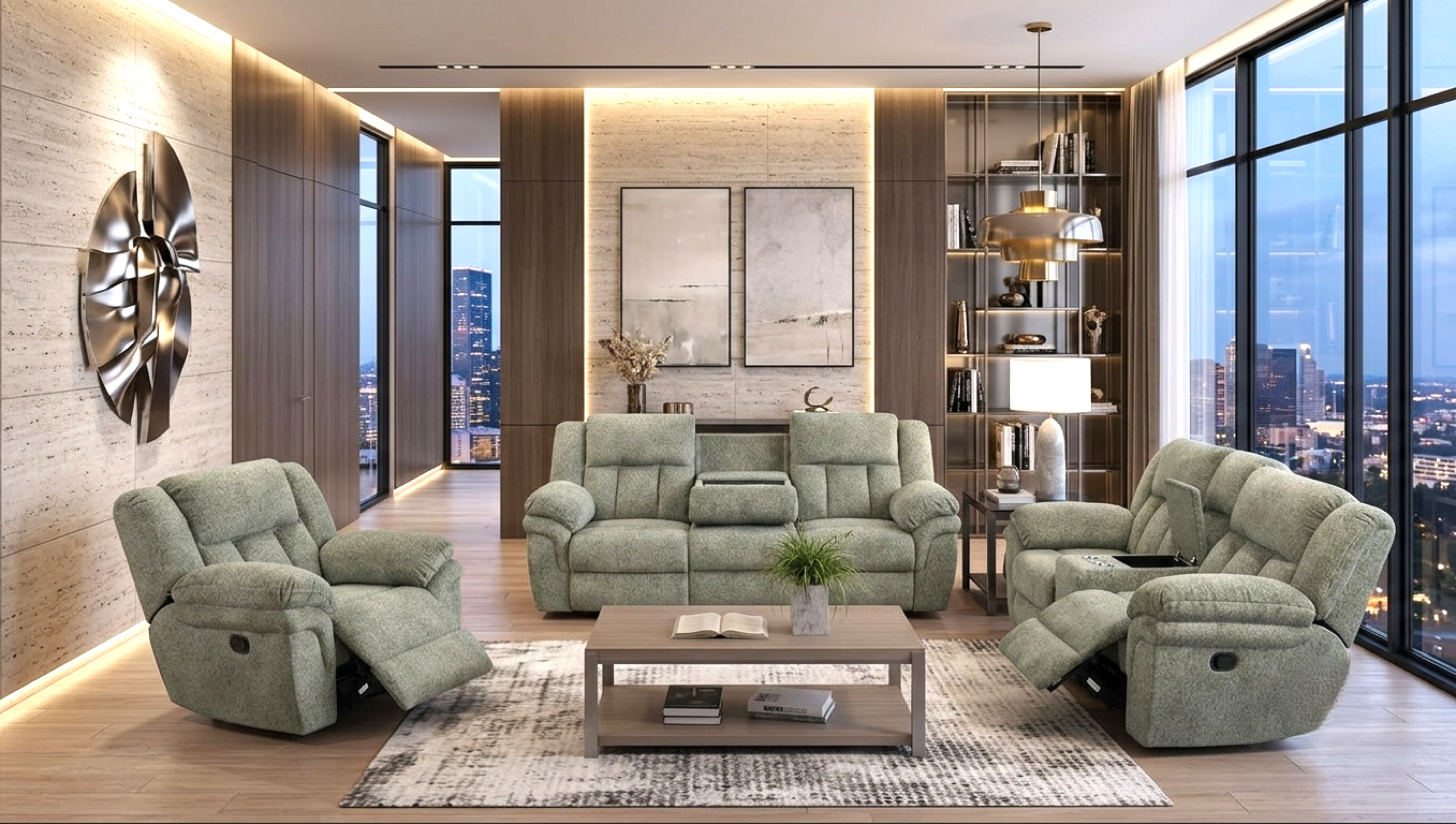 Dallas Sage Plush 3-Piece Reclining Set