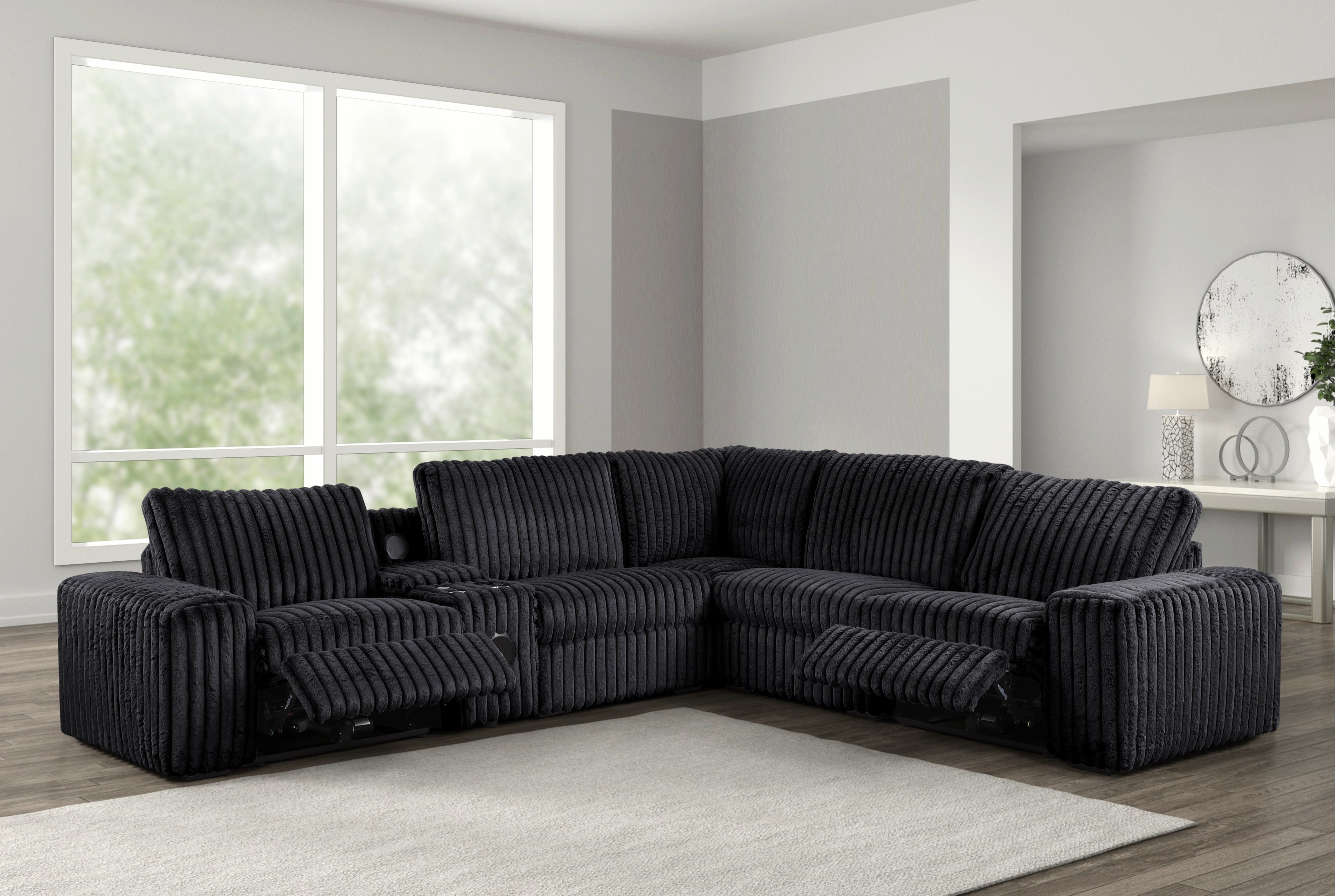 Amelia Onyx Power Reclining Sectional with Bluetooth Speakers