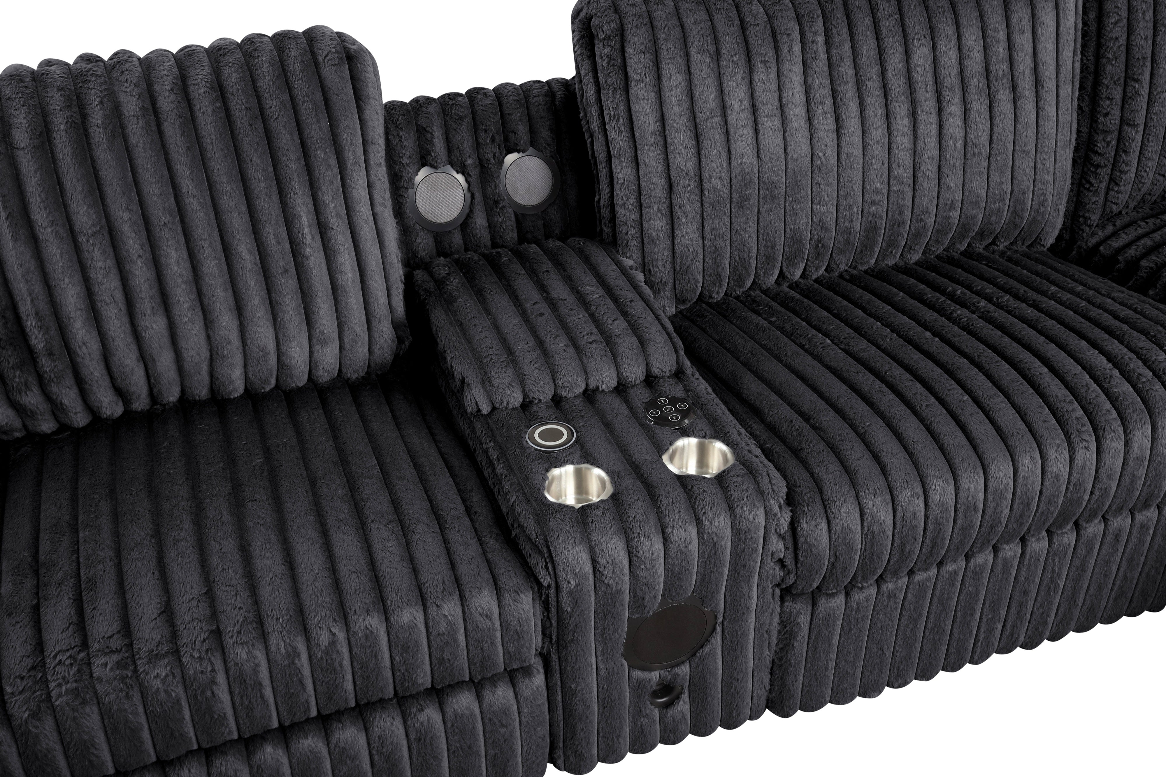 Amelia Onyx Power Reclining Sectional with Bluetooth Speakers, view 3