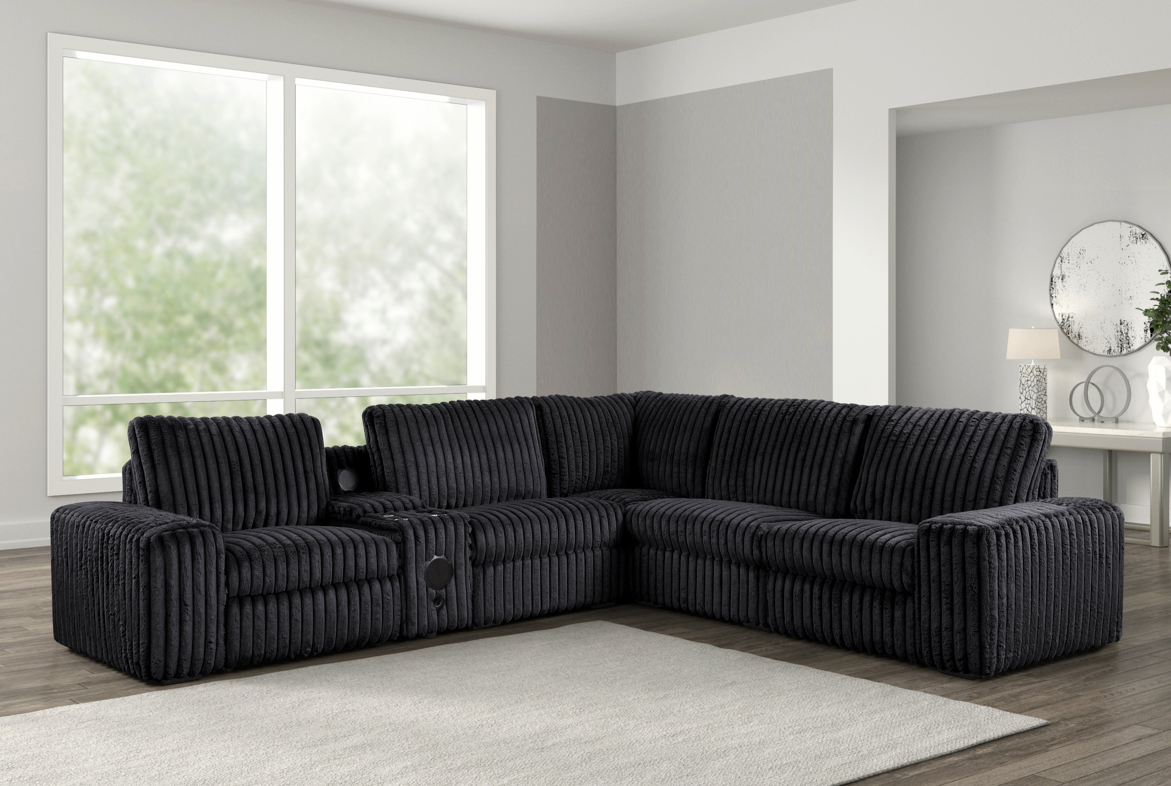 Amelia Onyx Power Reclining Sectional with Bluetooth Speakers, view 4