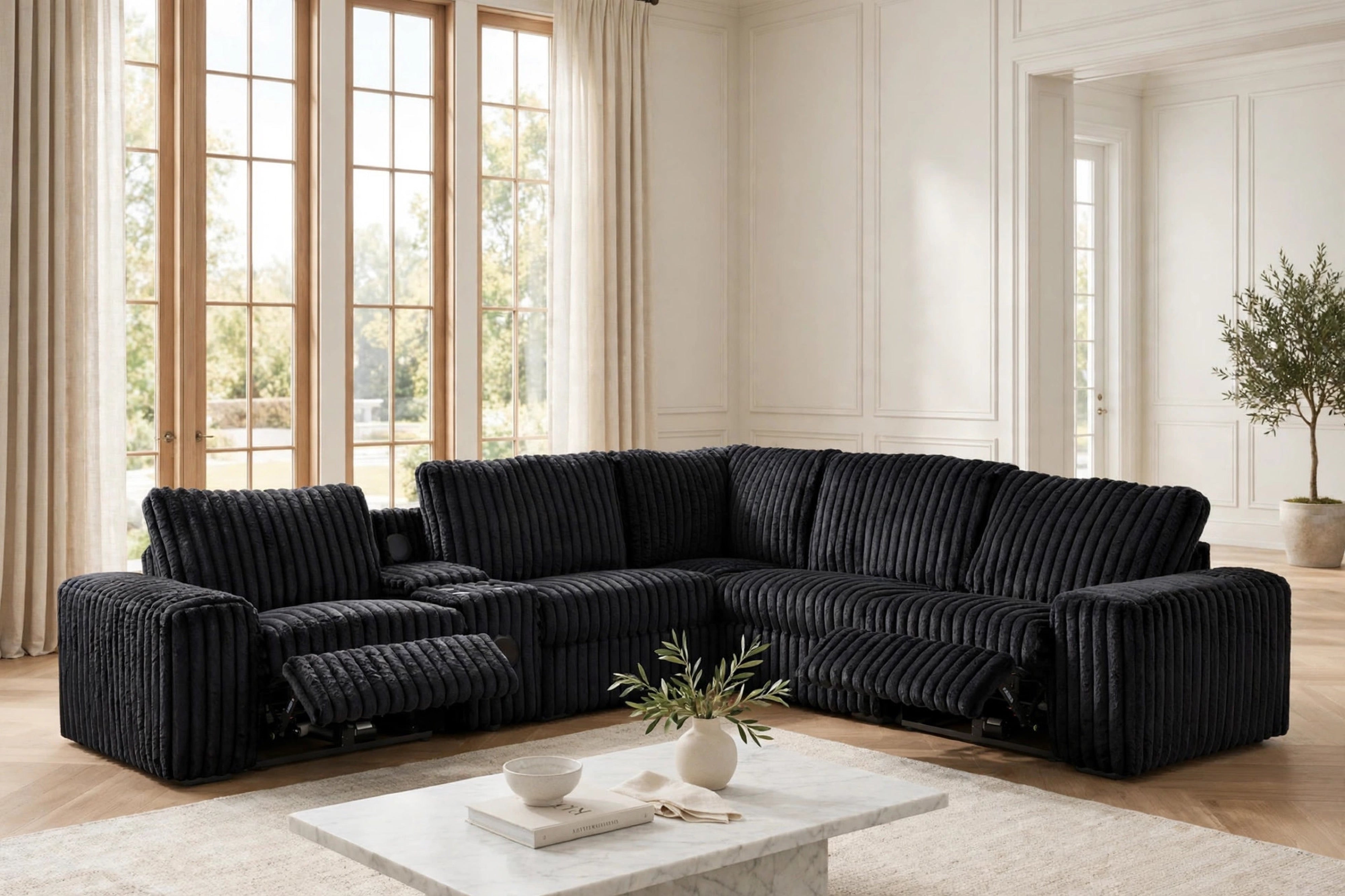 Amelia Onyx Power Reclining Sectional with Bluetooth Speakers, view 5