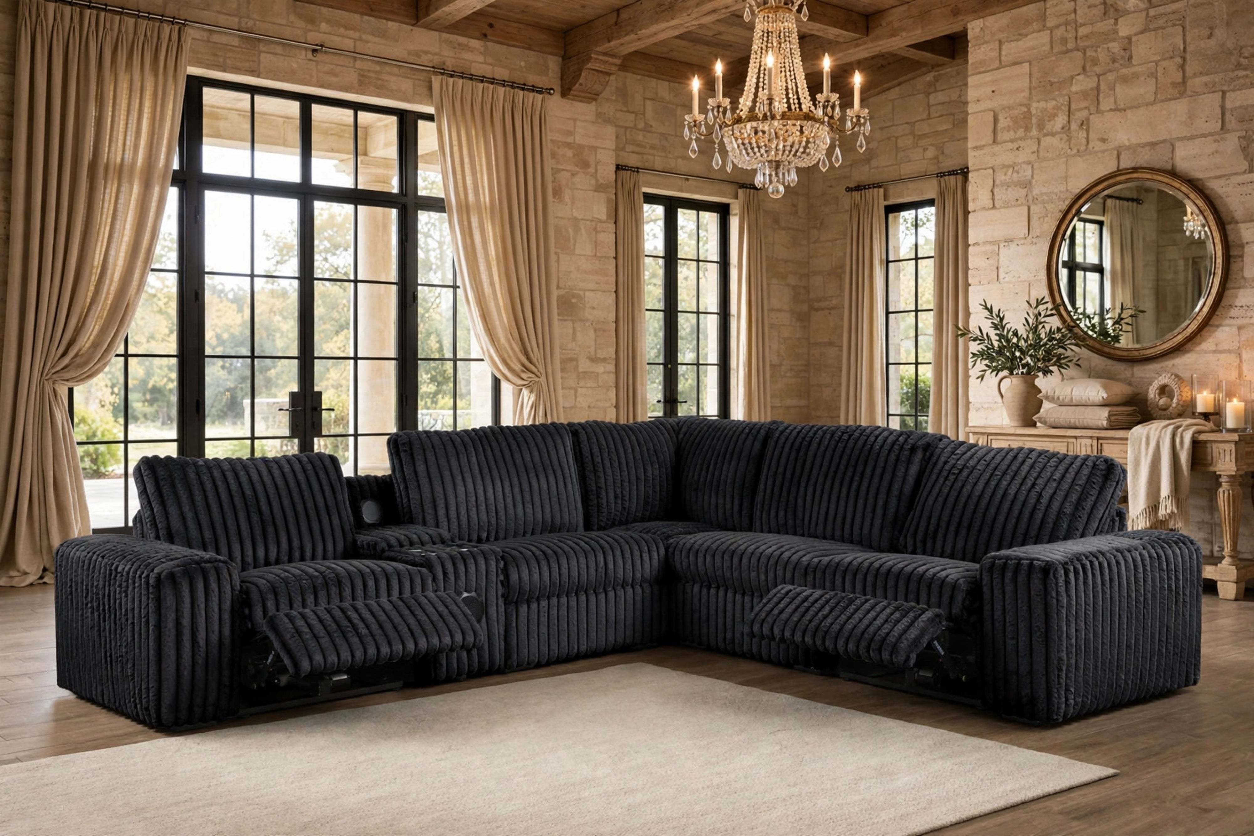 Amelia Onyx Power Reclining Sectional with Bluetooth Speakers, view 6