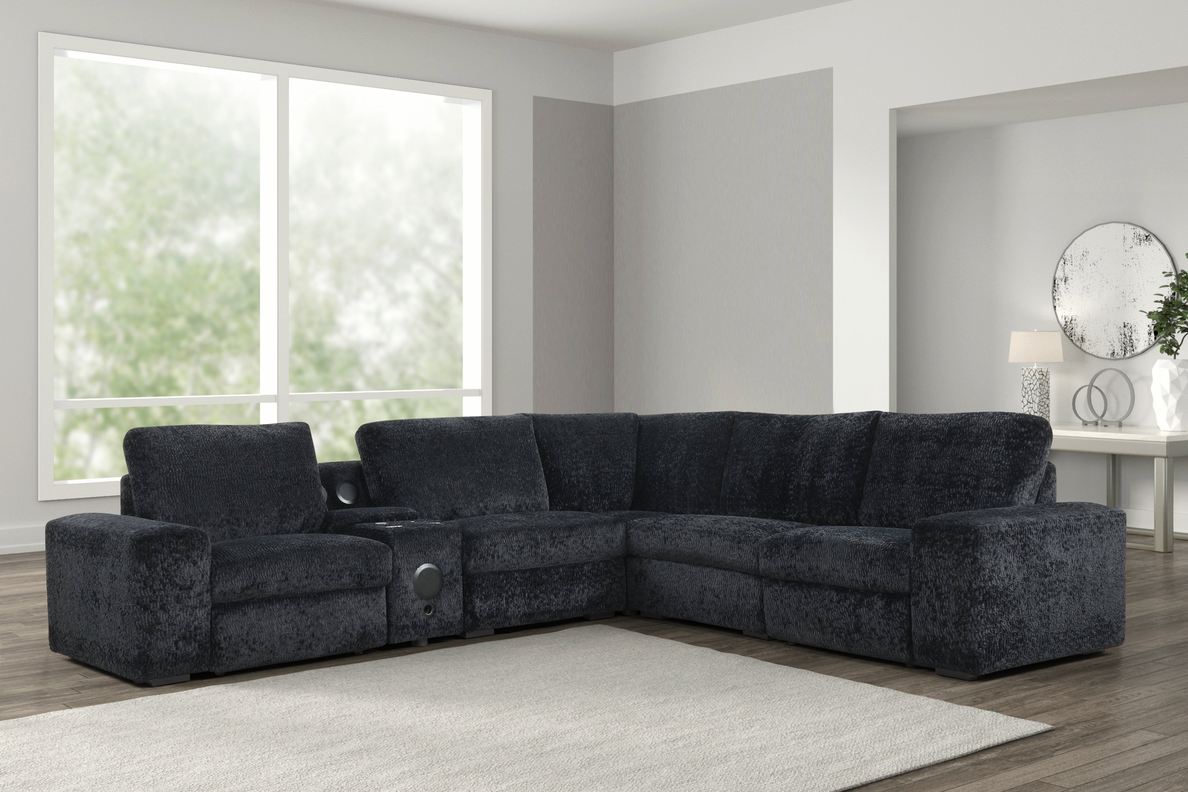 Amelia Black Power Reclining Sectional with Bluetooth Speakers, view 2