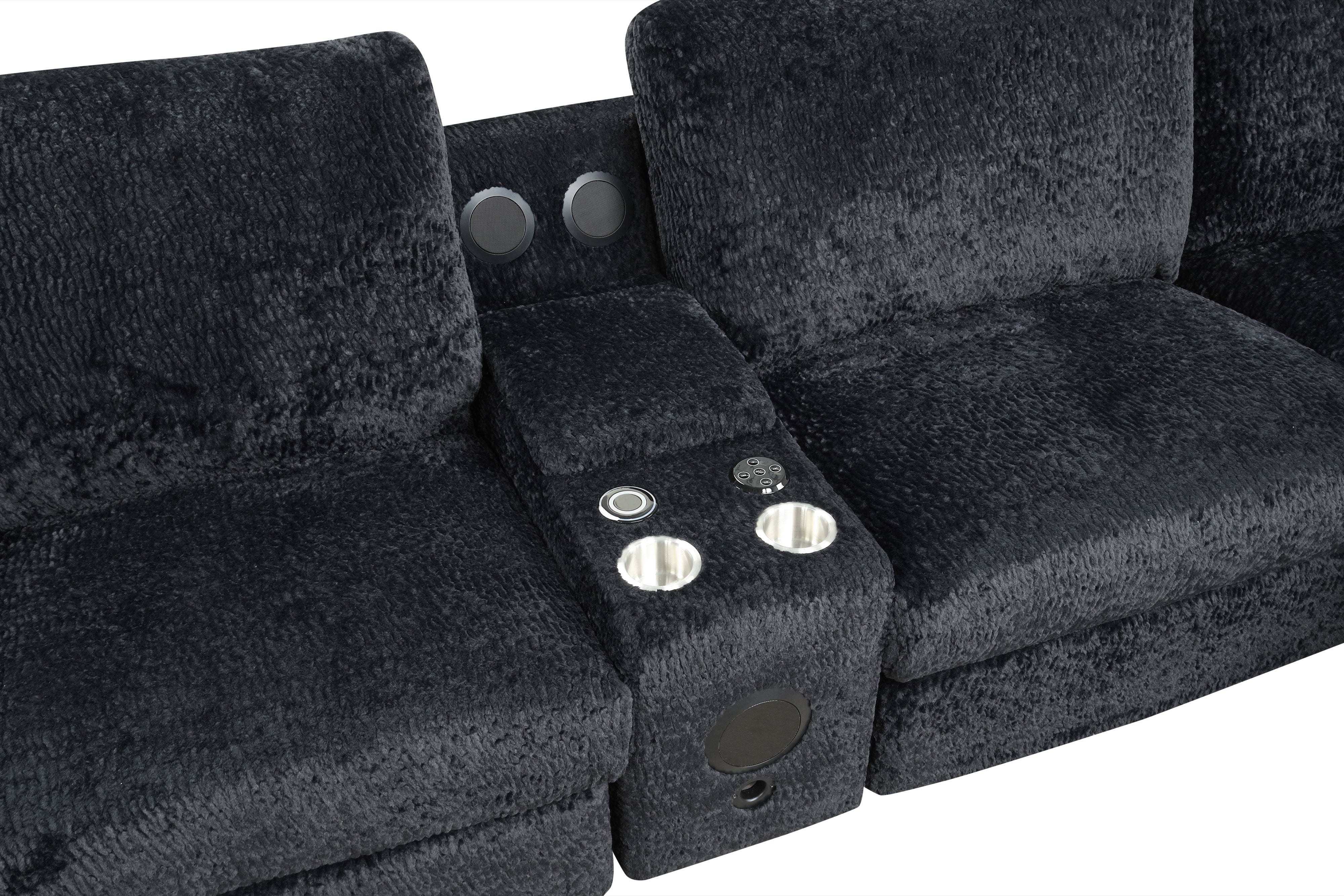 Amelia Black Power Reclining Sectional with Bluetooth Speakers, view 3