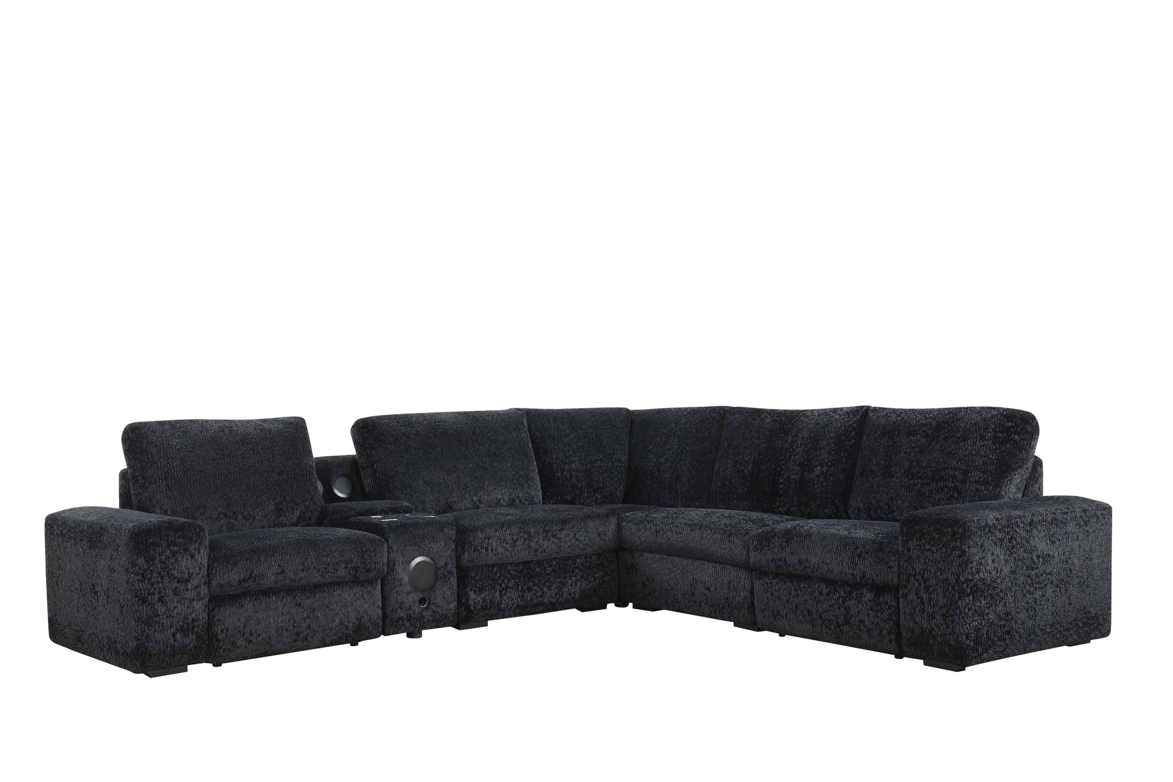 Amelia Black Power Reclining Sectional with Bluetooth Speakers, view 4