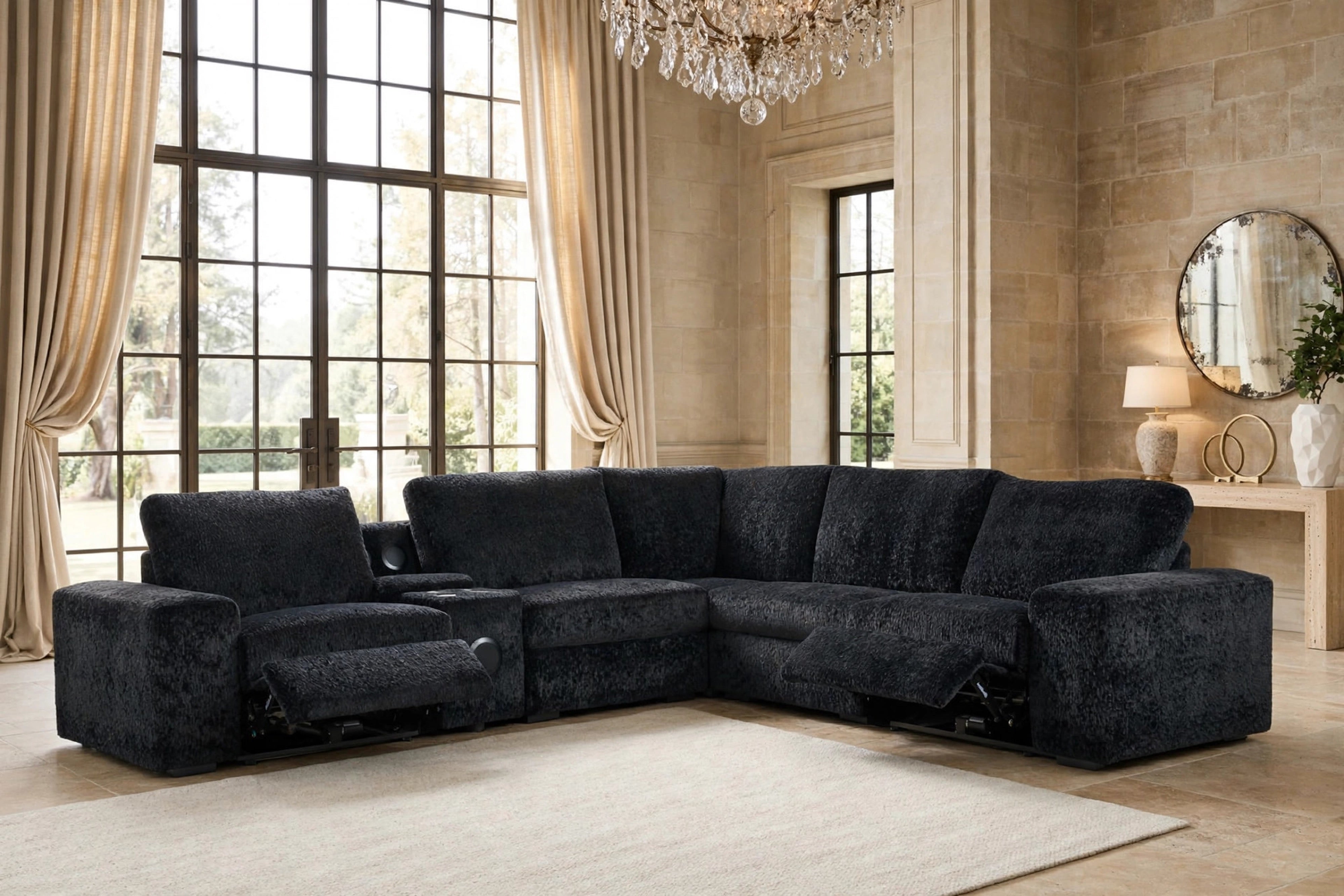 Amelia Black Power Reclining Sectional with Bluetooth Speakers, view 6