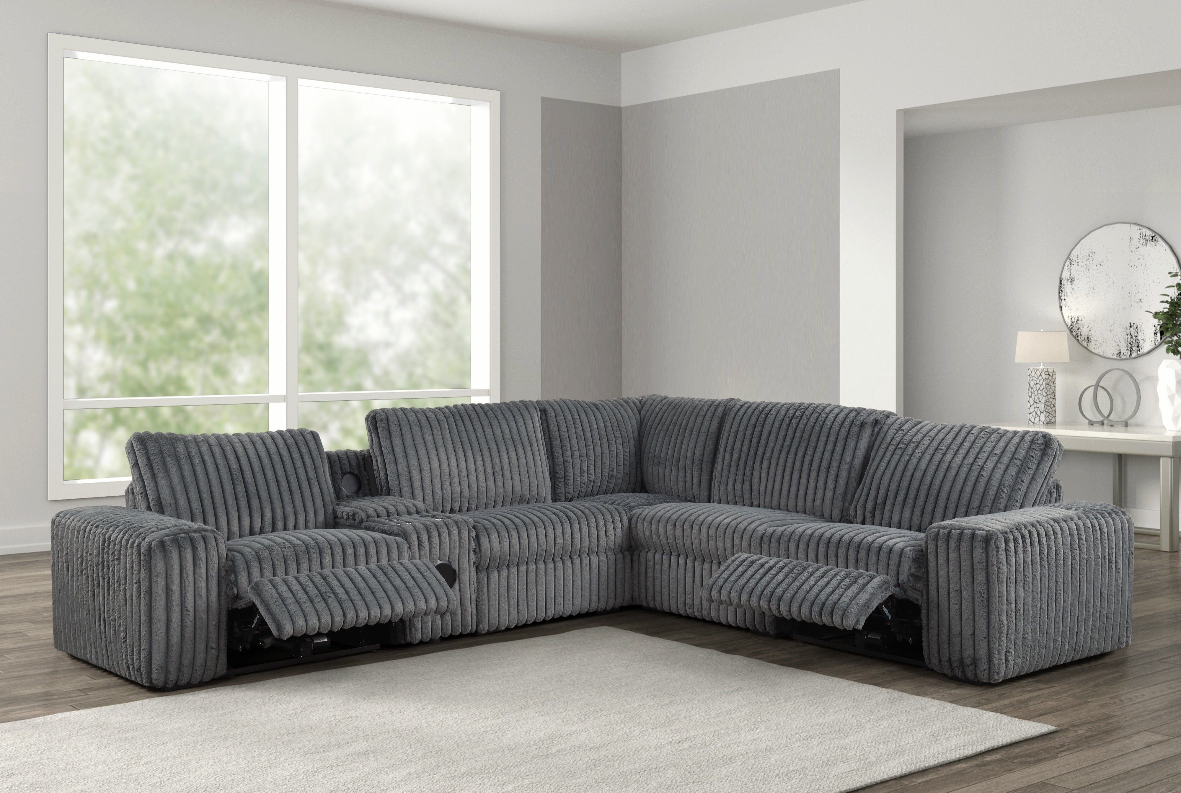 Amelia Charcoal Power Reclining Sectional with Bluetooth Speakers