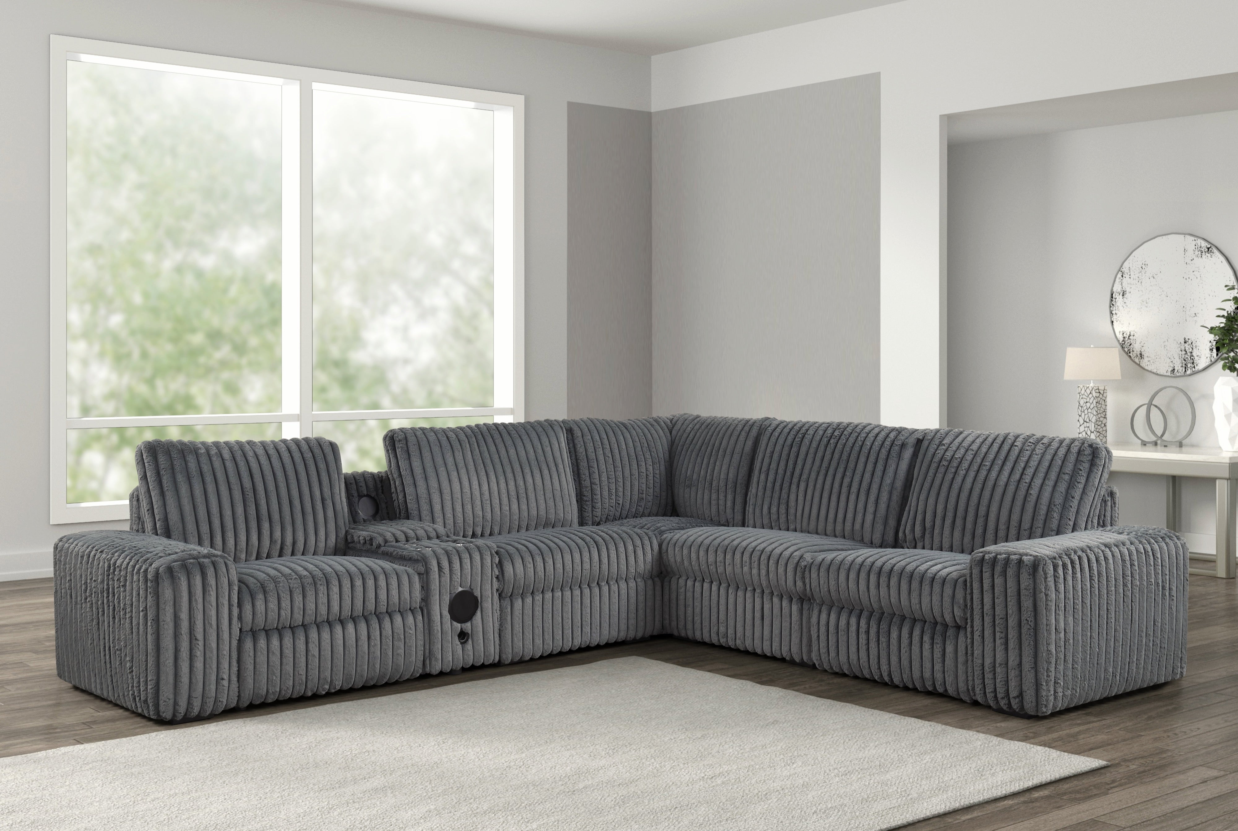 Amelia Charcoal Power Reclining Sectional with Bluetooth Speakers, view 2