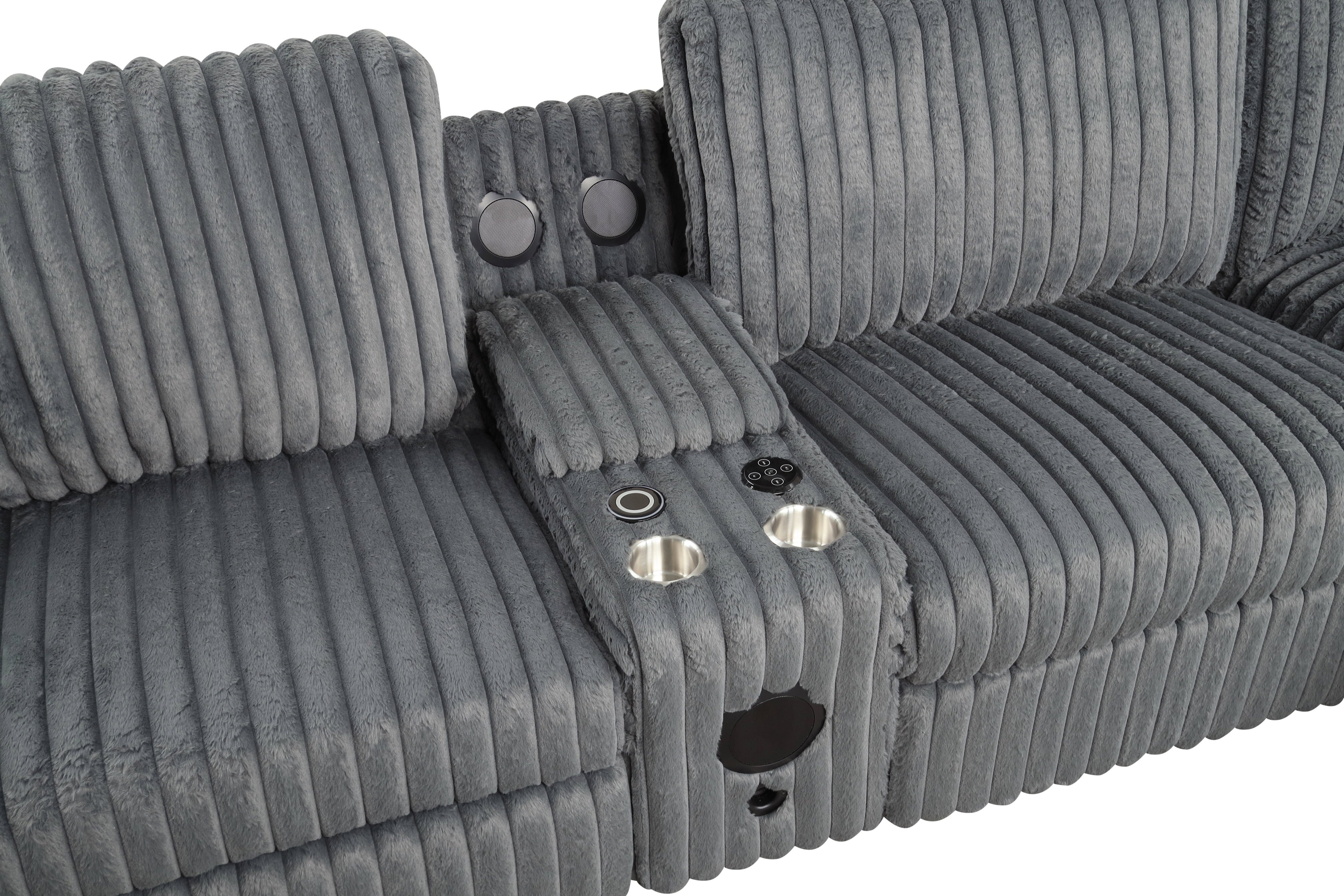Amelia Charcoal Power Reclining Sectional with Bluetooth Speakers, view 3