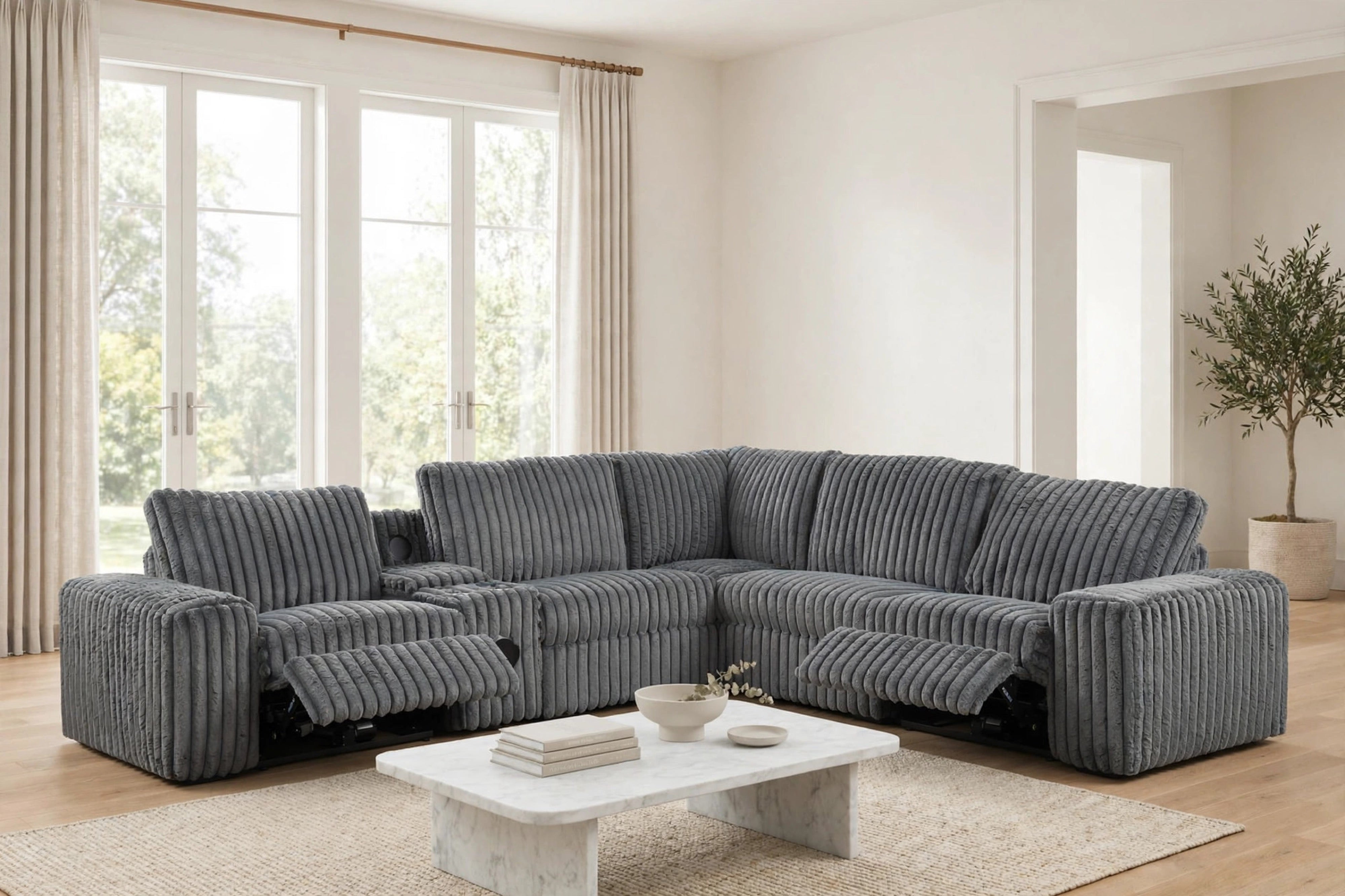 Amelia Charcoal Power Reclining Sectional with Bluetooth Speakers, view 4