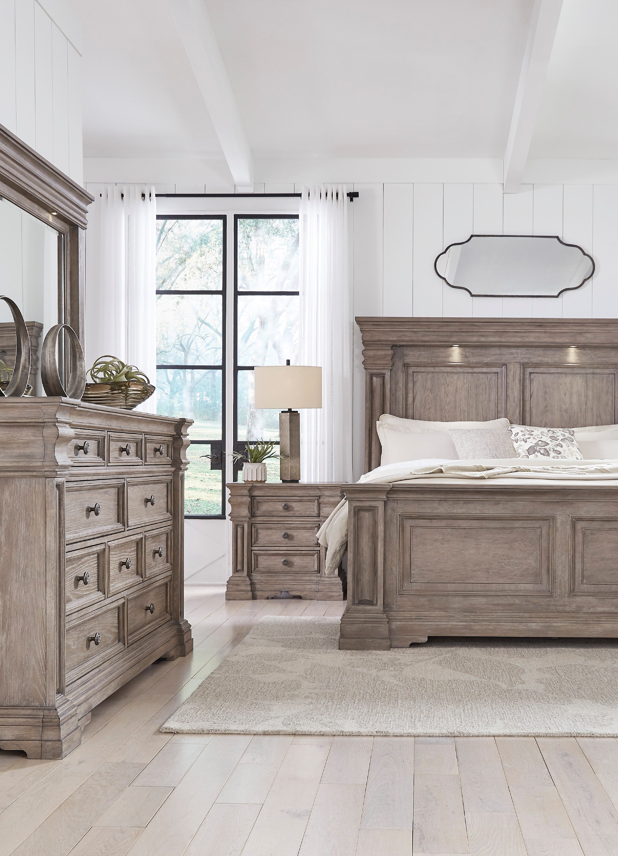 Ashley Light Grayish Brown 5-Piece Bedroom Set with Lighted Headboard, view 2
