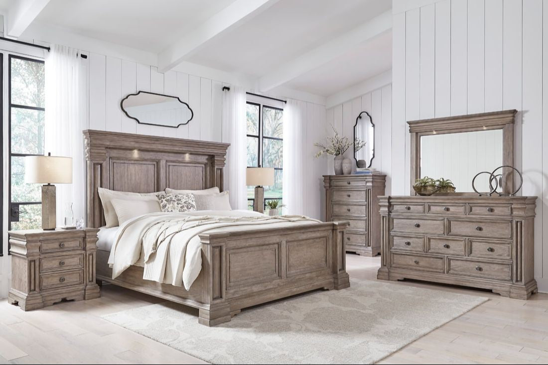Ashley Light Grayish Brown 5-Piece Bedroom Set with Lighted Headboard