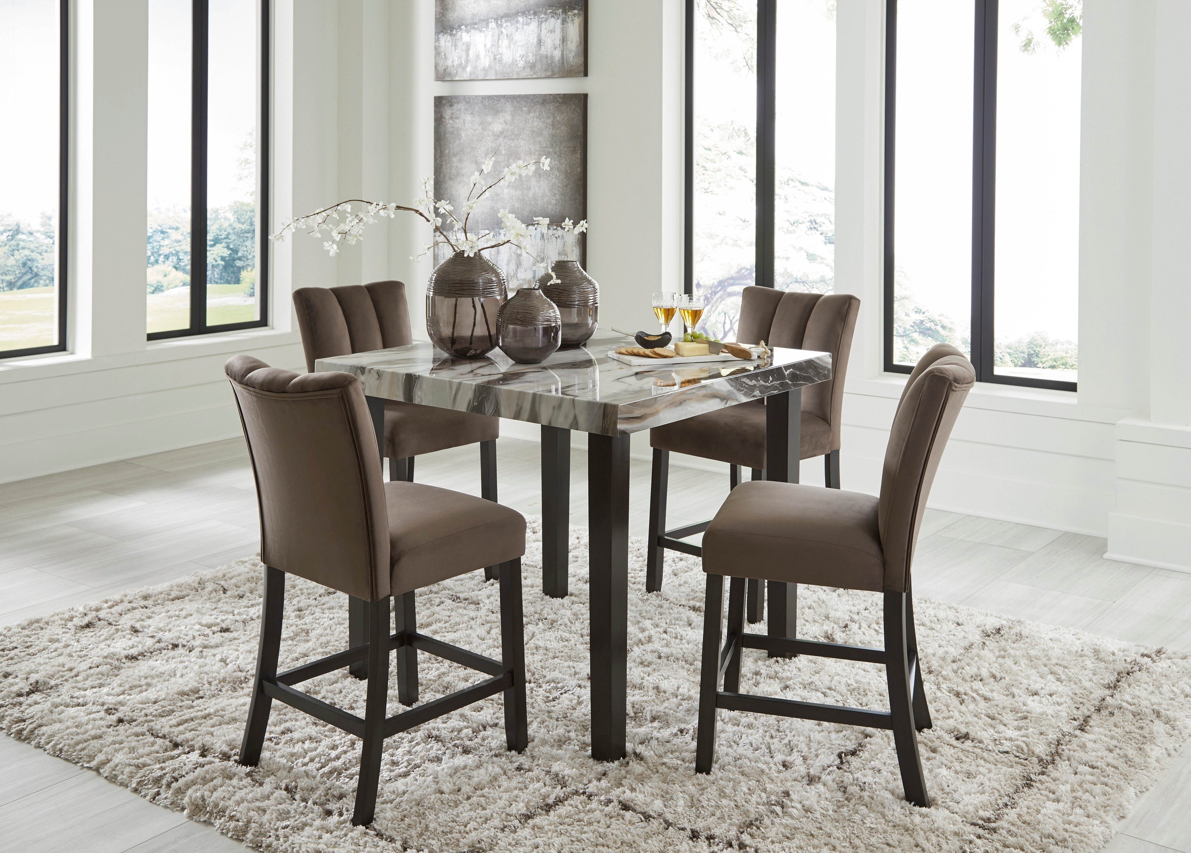 Ashley Mocha Faux Marble 5-Piece Counter Height Pub Set