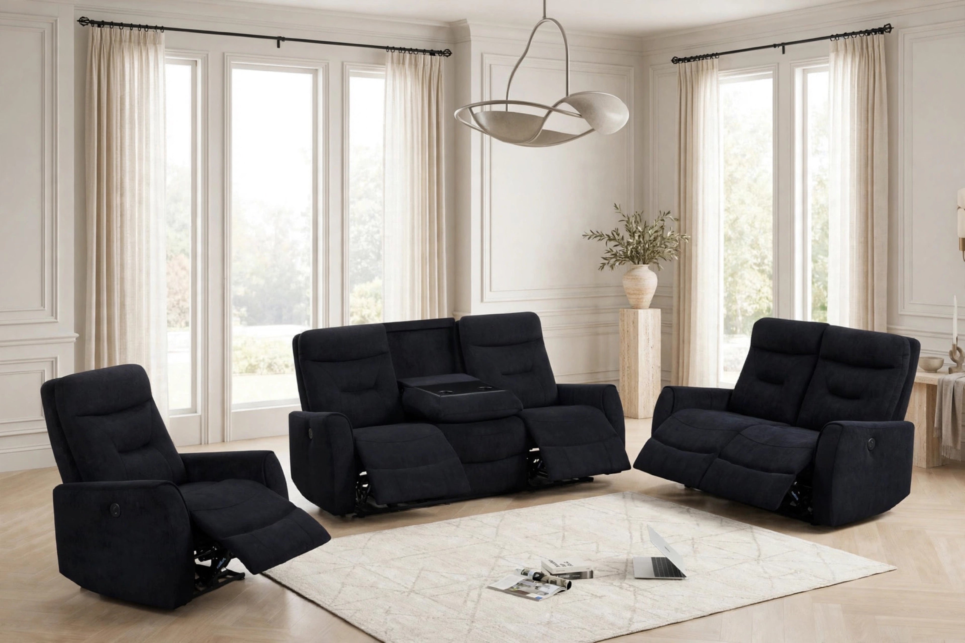 Nina Black Performance Fabric 3-Piece Power Reclining Set