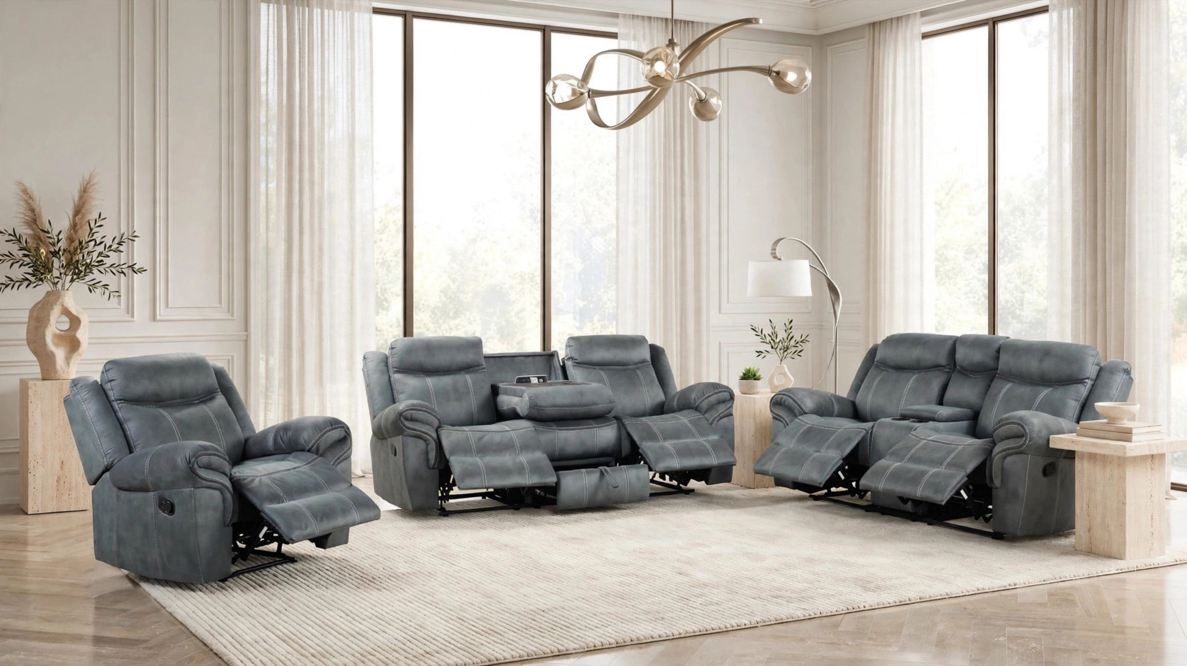 Andres Gray Palomino 3-Piece Reclining Set