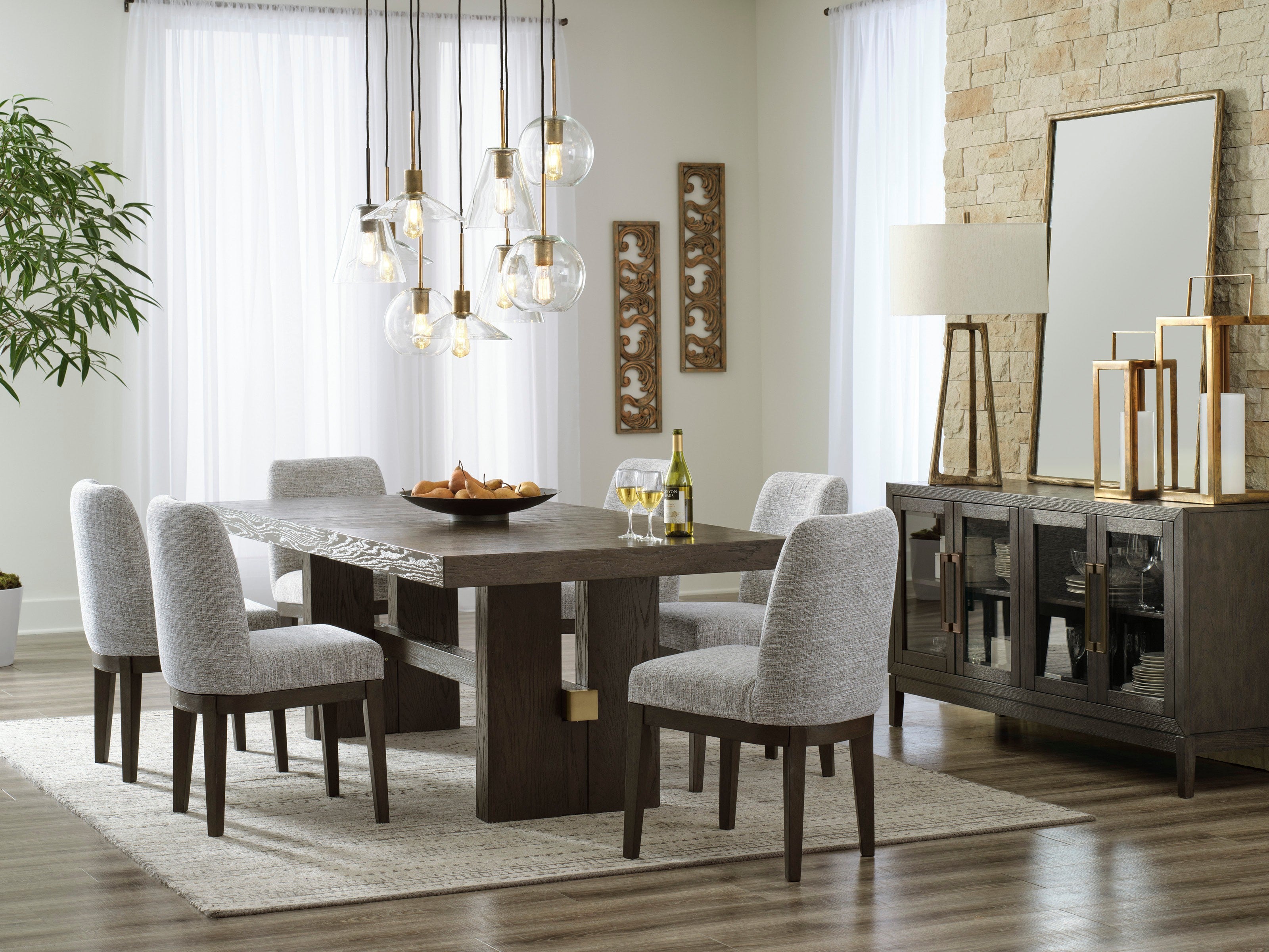 Ashley Dark Brown Oak 7-Piece Dining Set