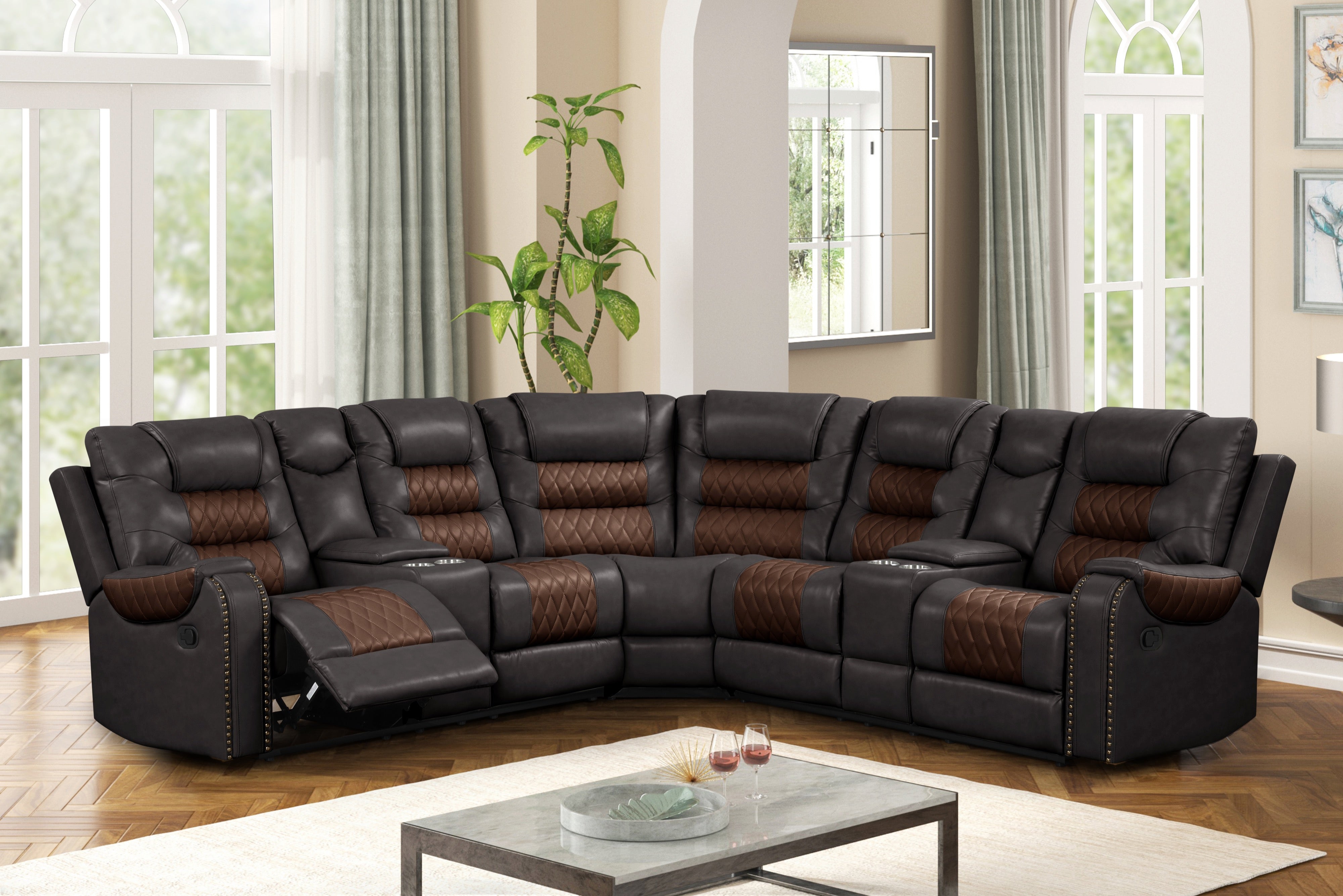Jordon Brown Two-Tone Reclining Sectional with Storage