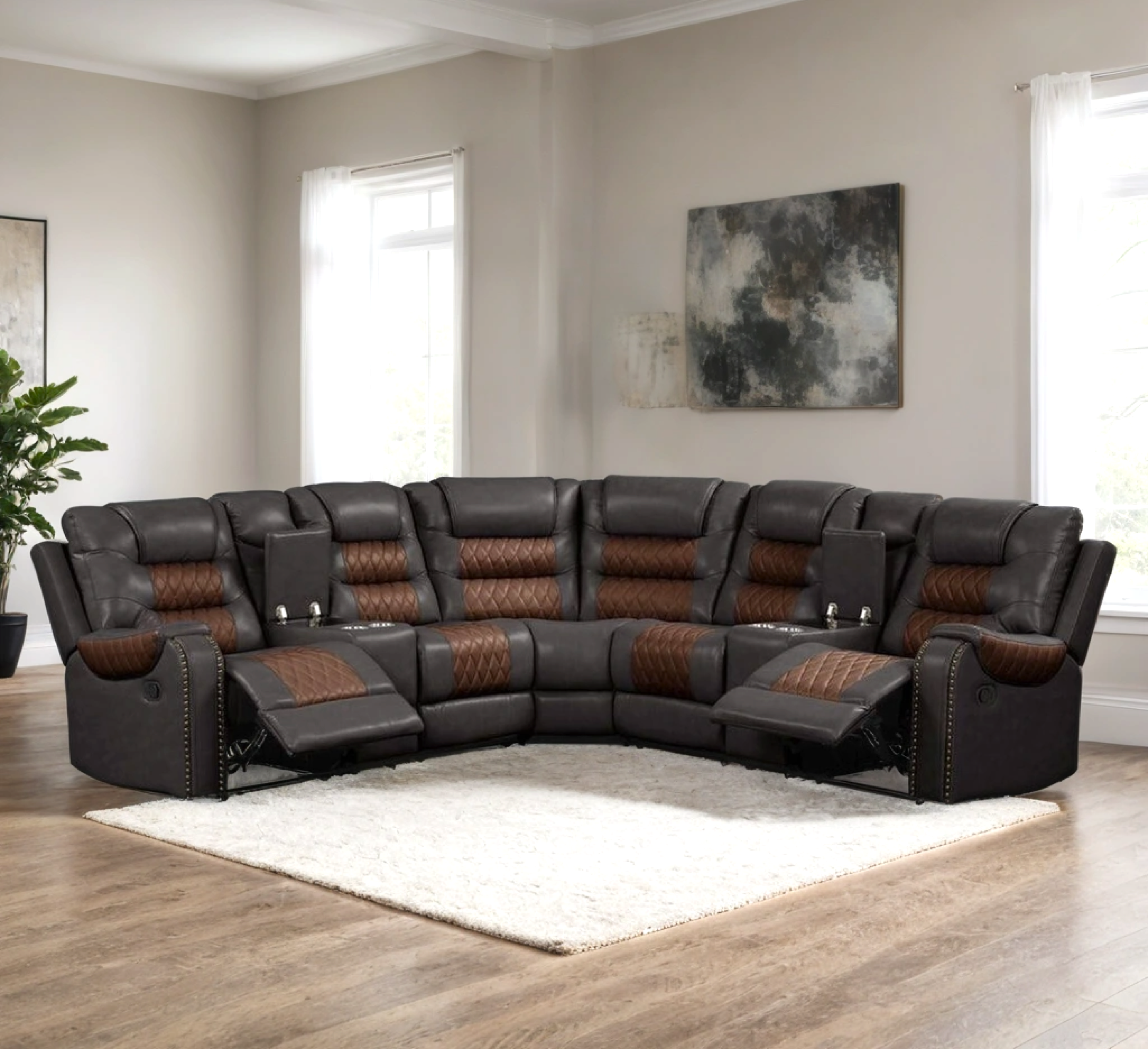 Jordon Brown Two-Tone Reclining Sectional with Storage, view 4