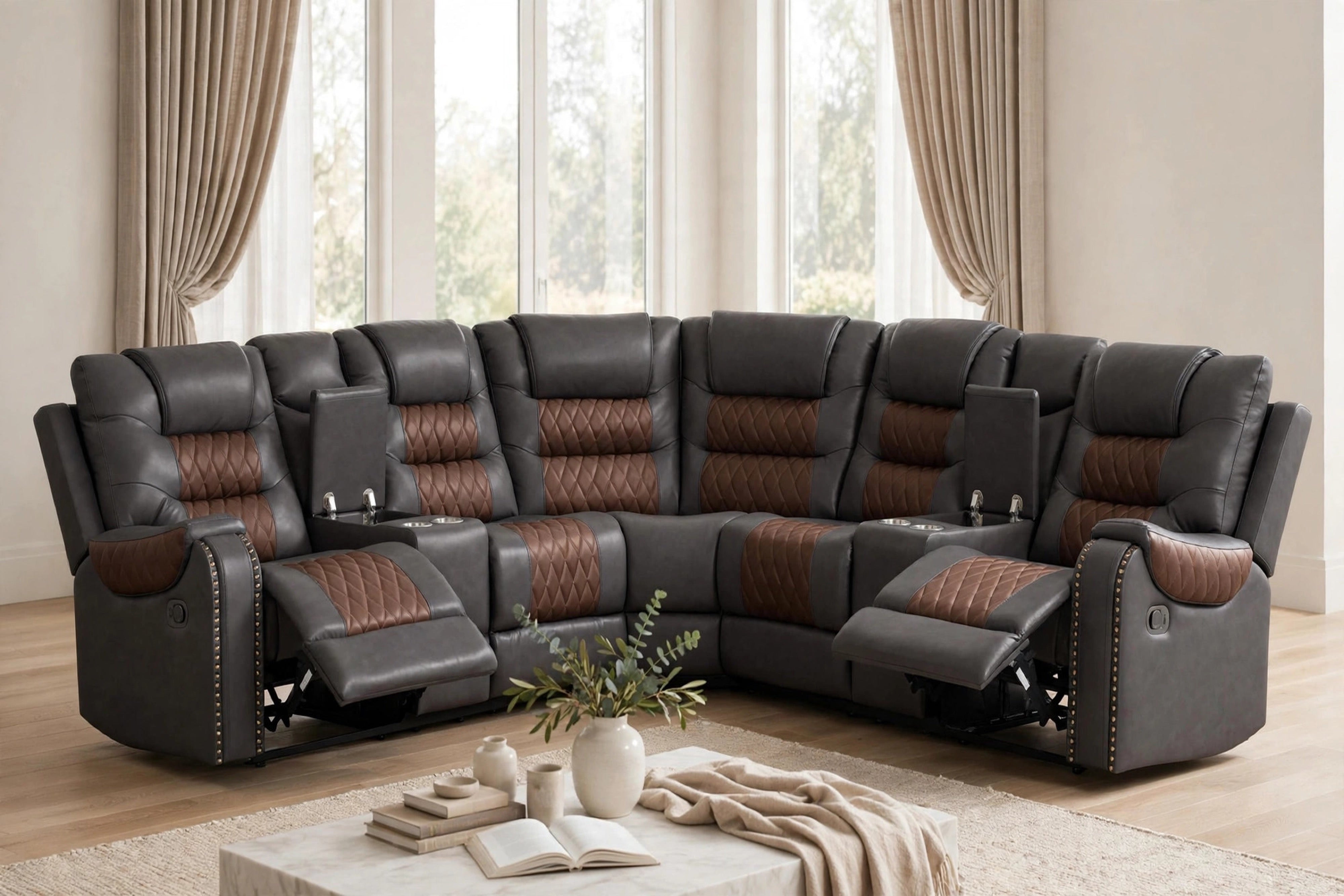 Jordon Brown Two-Tone Reclining Sectional with Storage, view 5