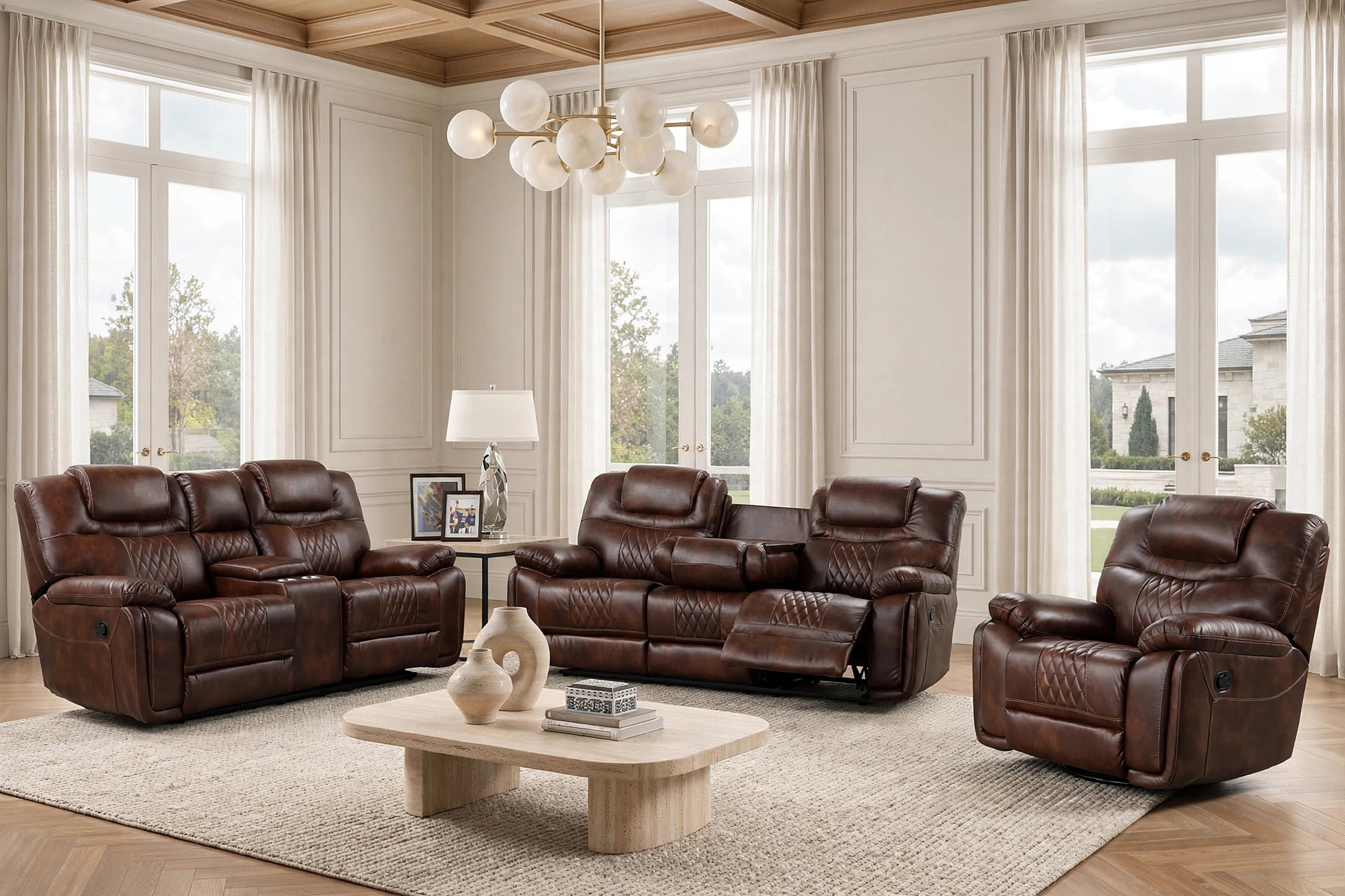 Galveston Brown Leather-Gel Oversized 3-Piece Reclining Set