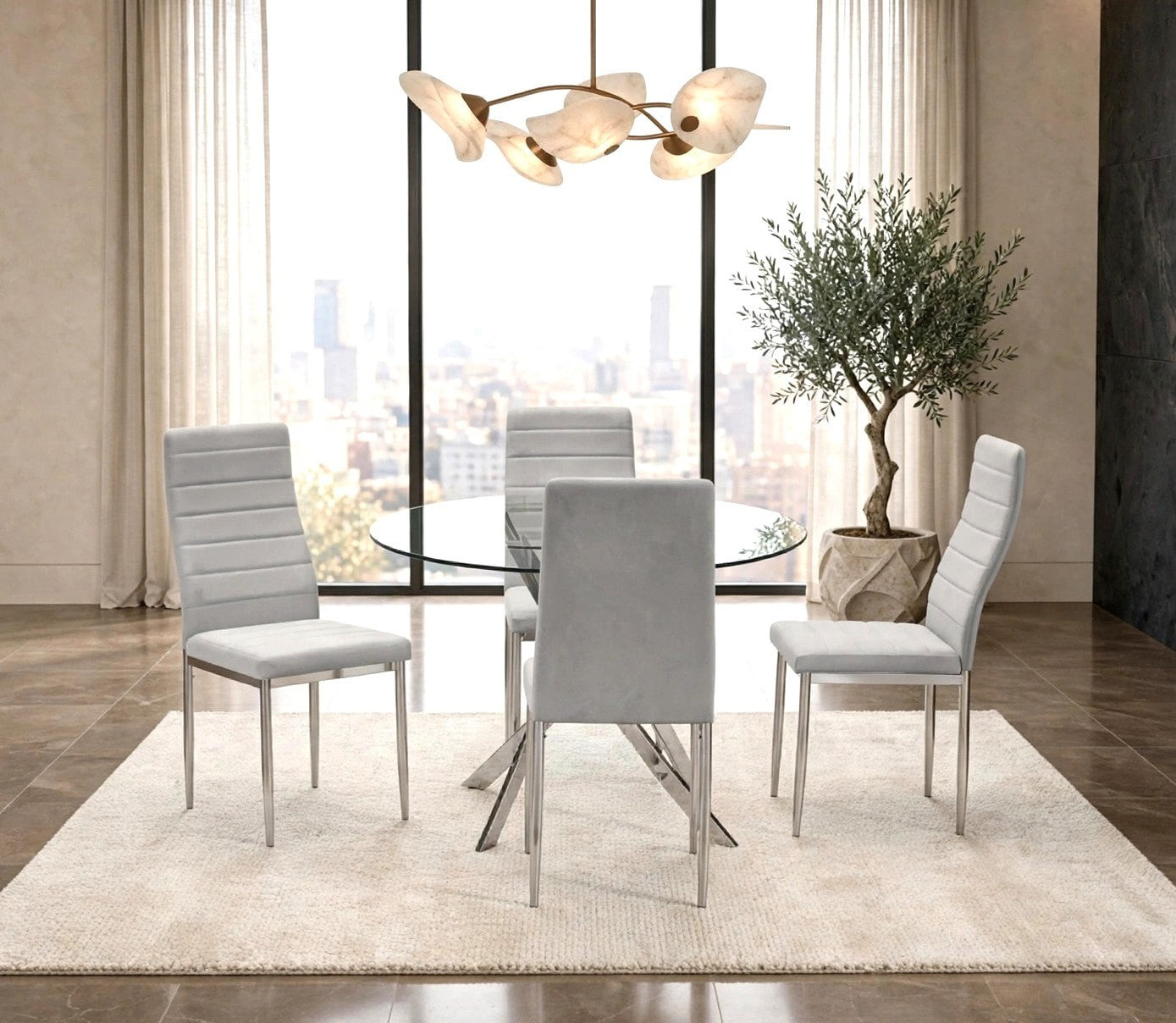 Gray Round Glass 5-Piece Dining Set