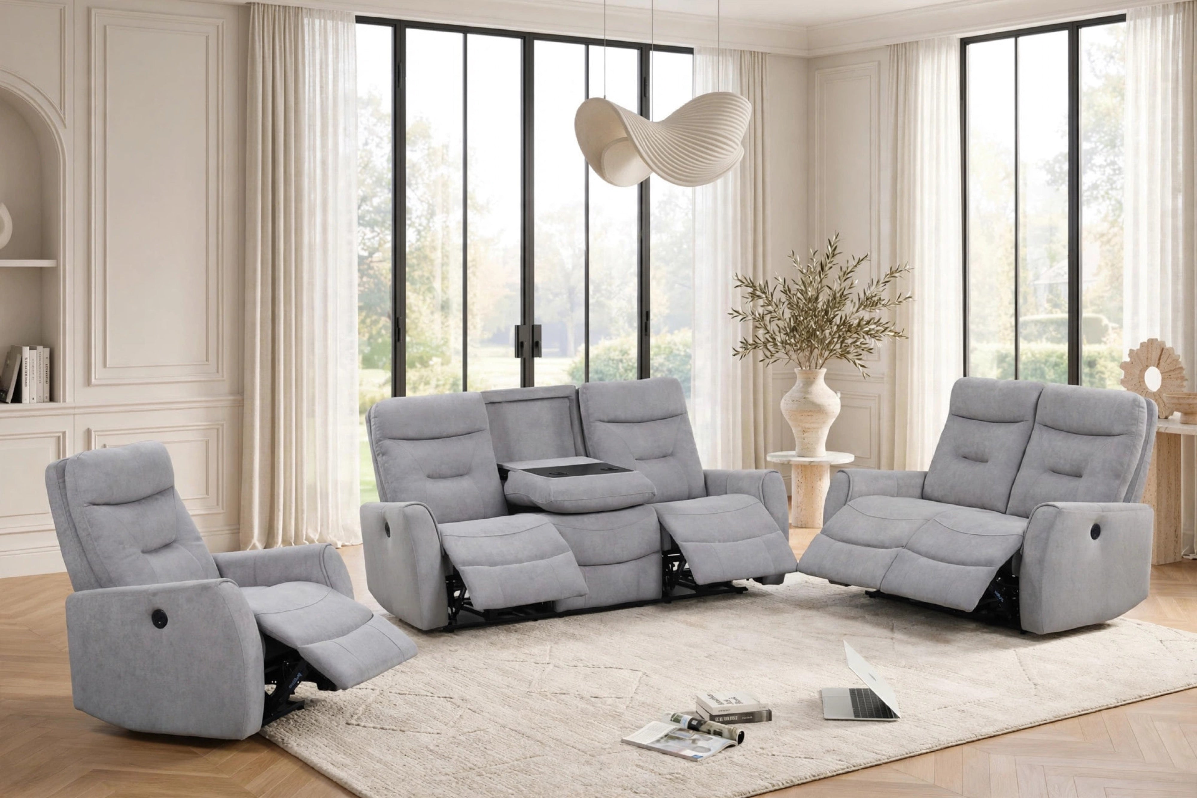 Nina Gray Performance Fabric 3-Piece Power Reclining Set