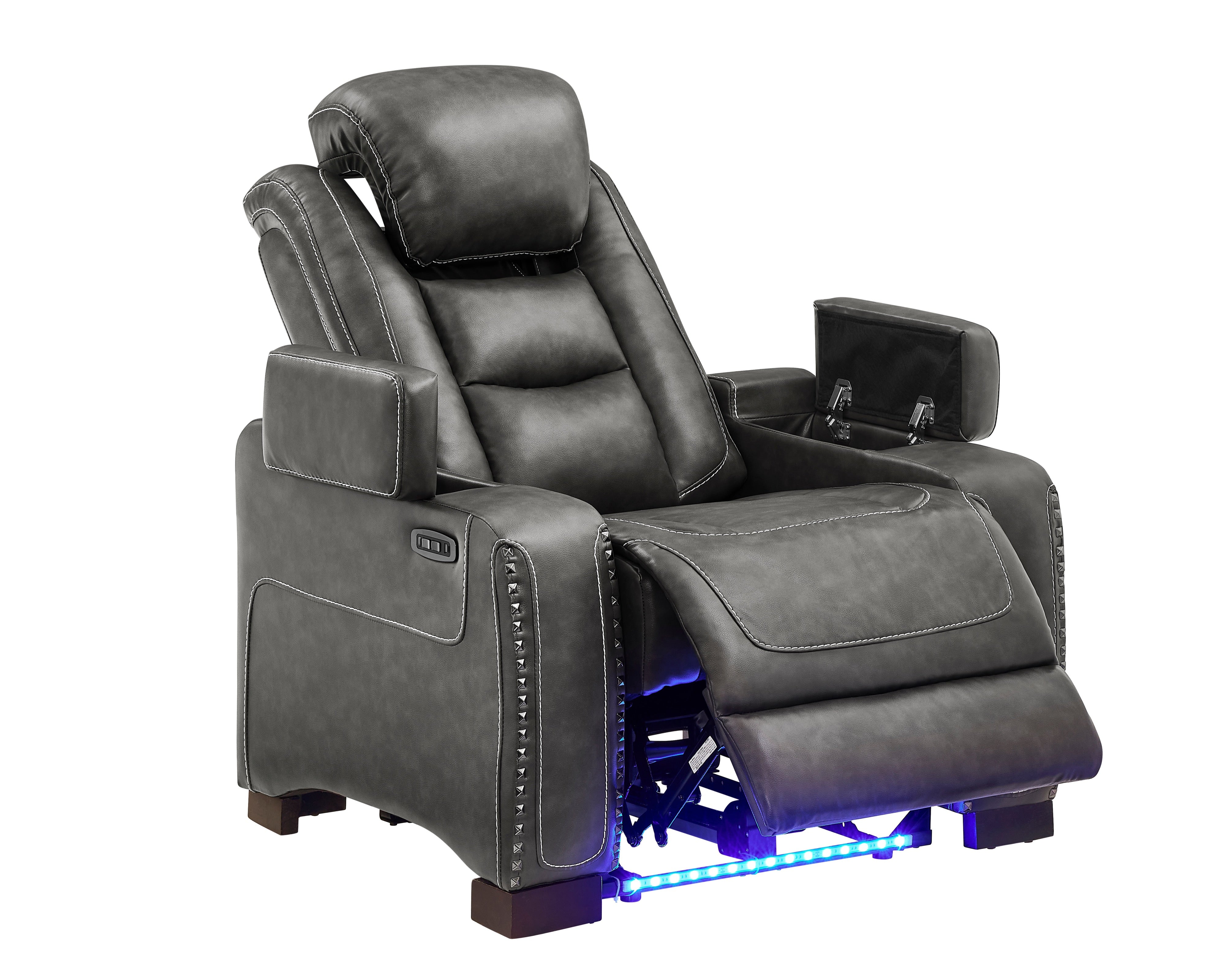 Tesla Gray Leather-Gel Power 3-Piece Reclining Set, view 2