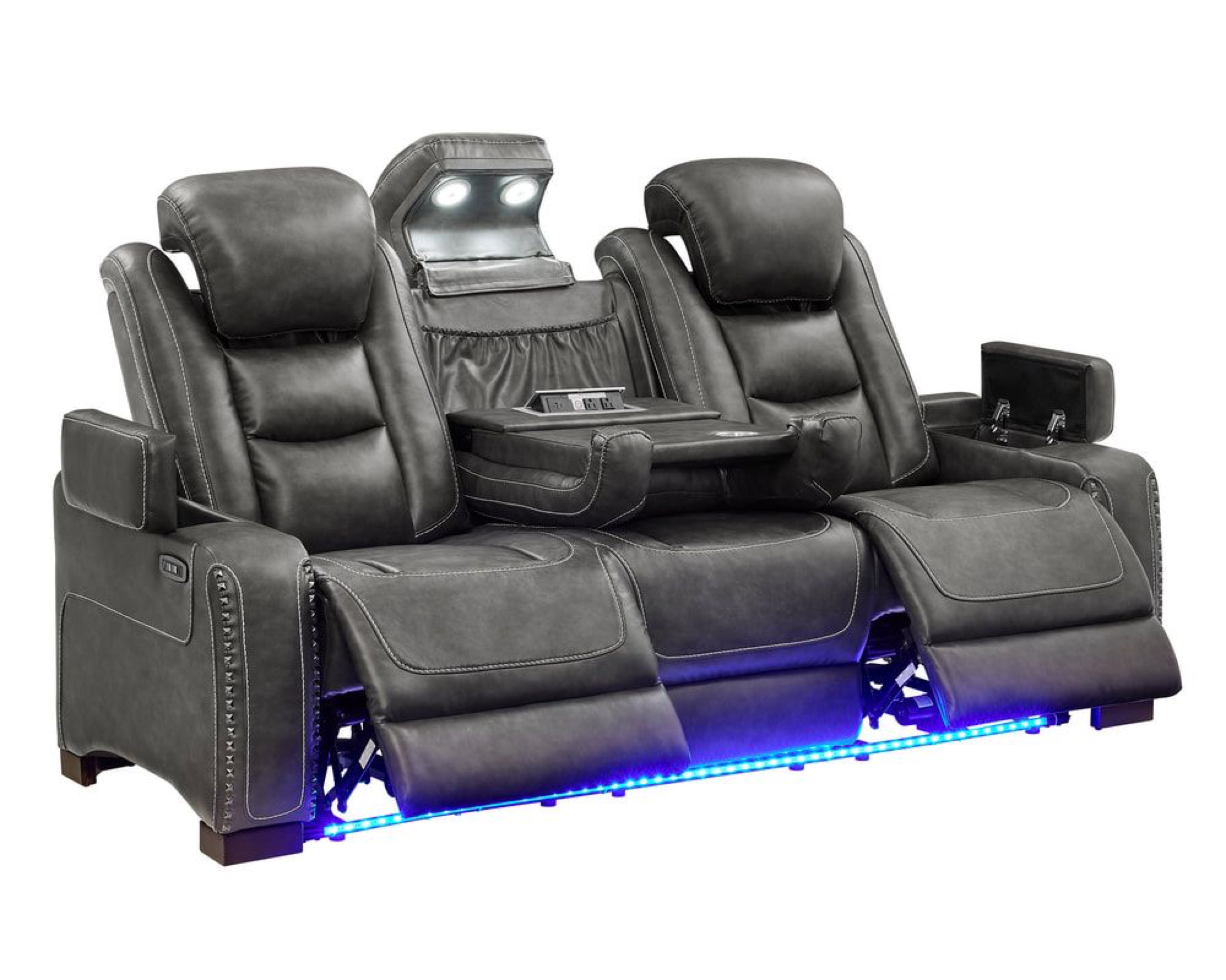Tesla Gray Leather-Gel Power 3-Piece Reclining Set, view 3