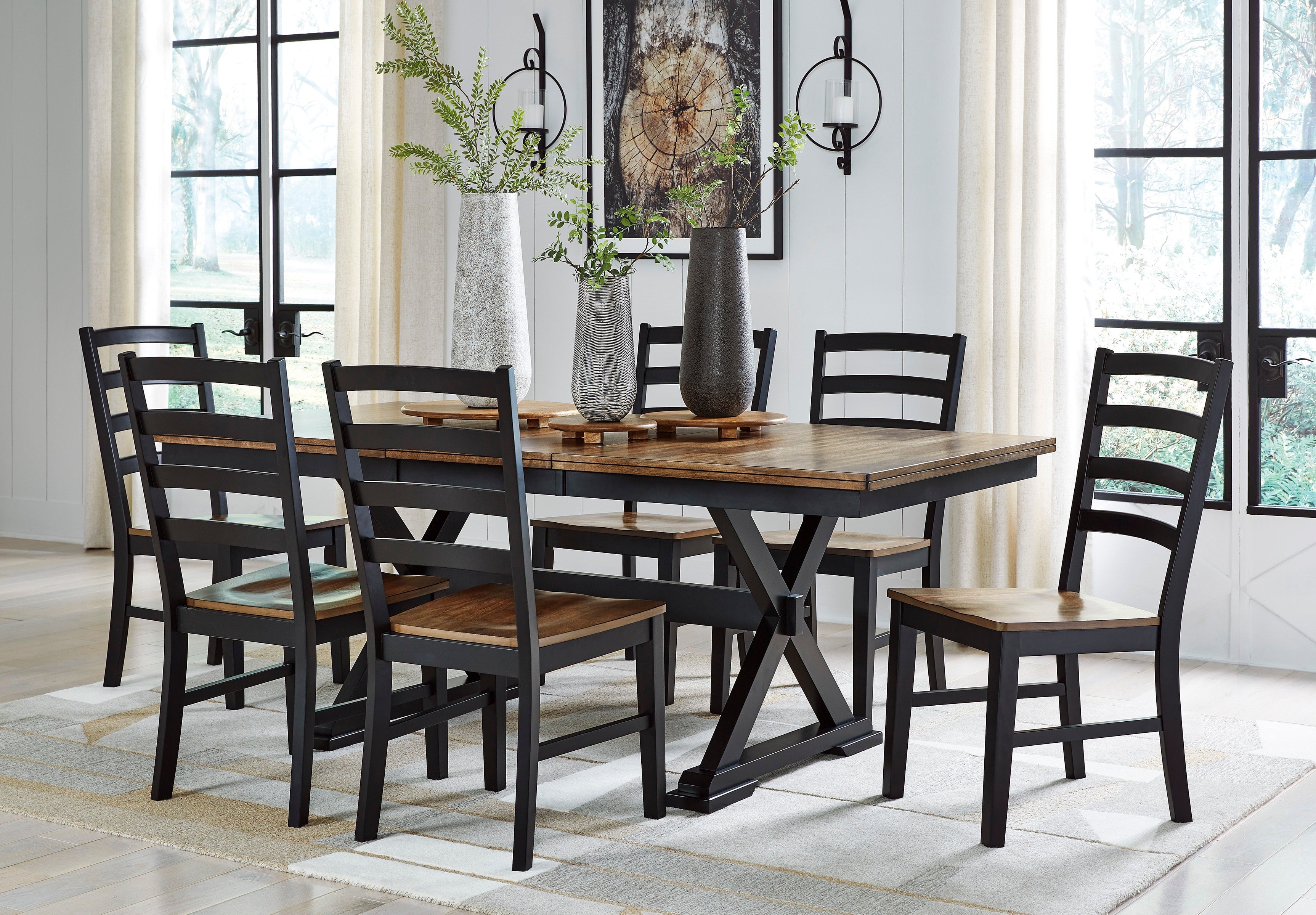 Ashley Brown and Black 7-Piece Extension Dining Set