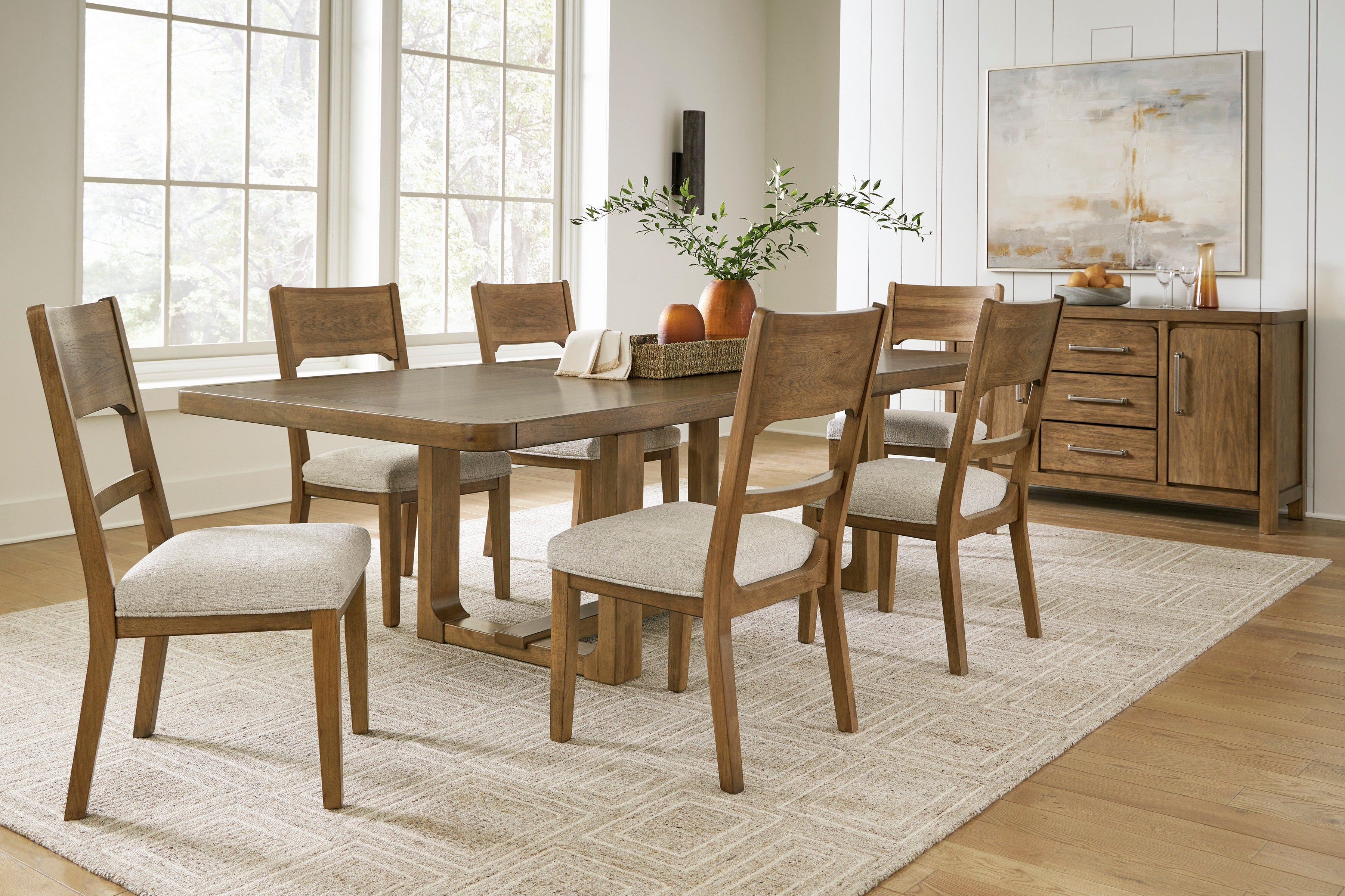 Ashley Light Brown 7-Piece Extension Dining Set
