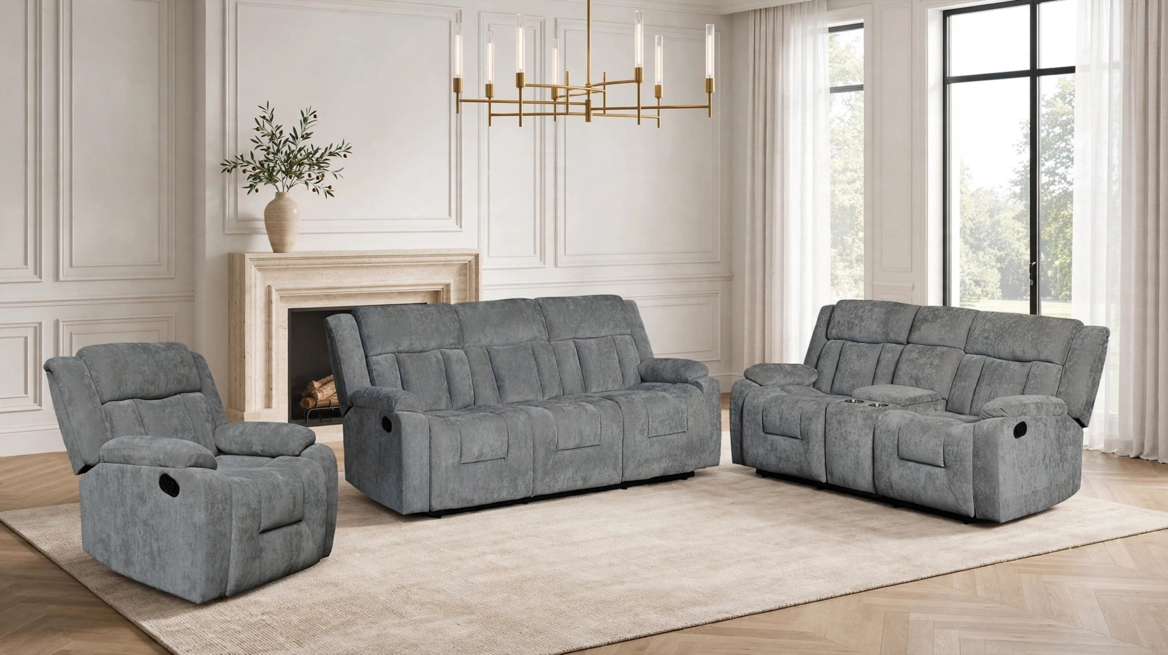 Farrah Gray Fabric 3-Piece Reclining Set