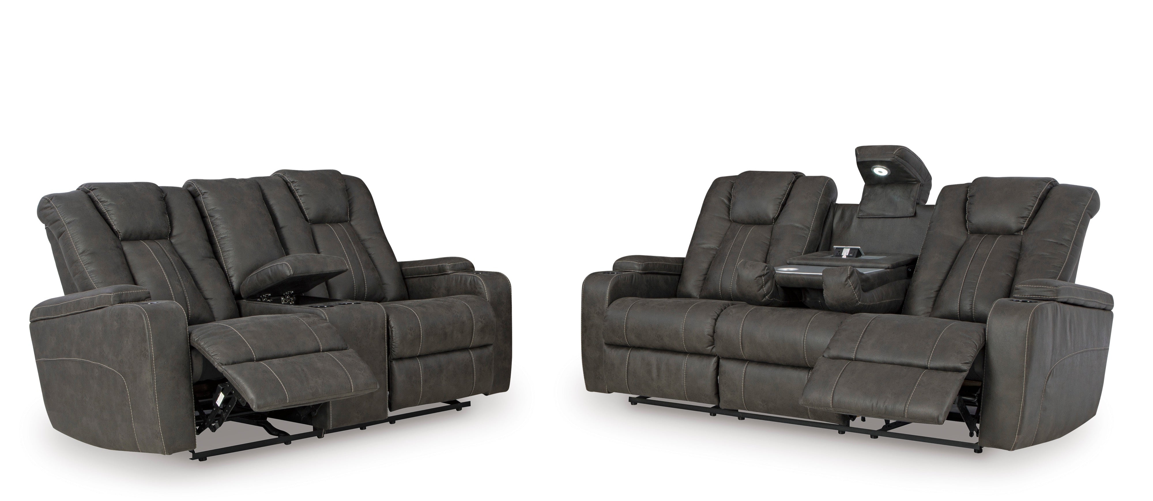 Ashley Iron Reclining Sofa & Loveseat Set with Drop-Down Table, view 4