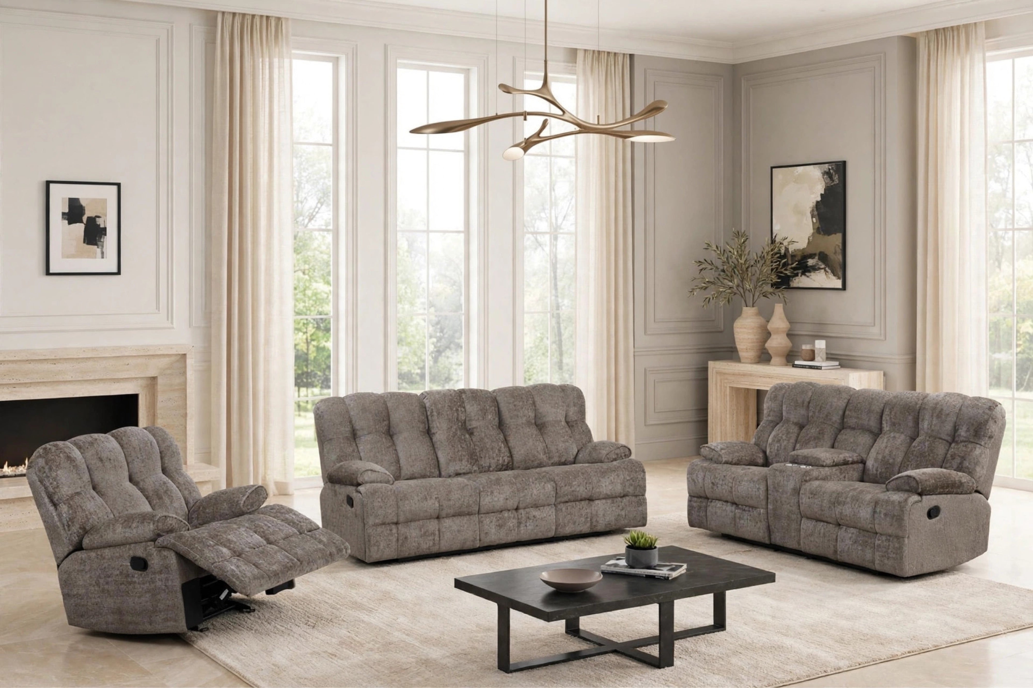 Martina Brown Fabric 3-Piece Reclining Set