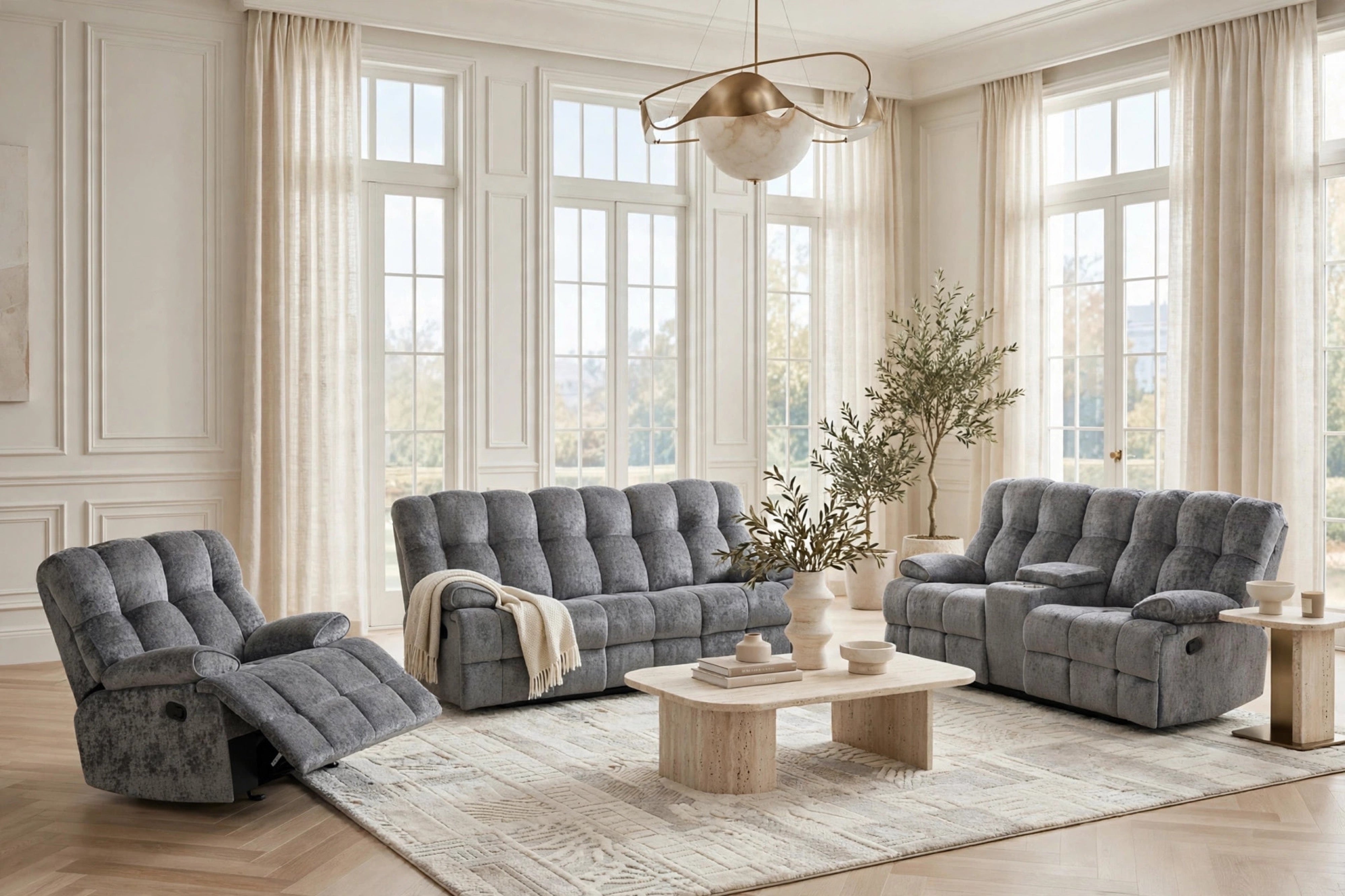Martina Charcoal Fabric 3-Piece Reclining Set