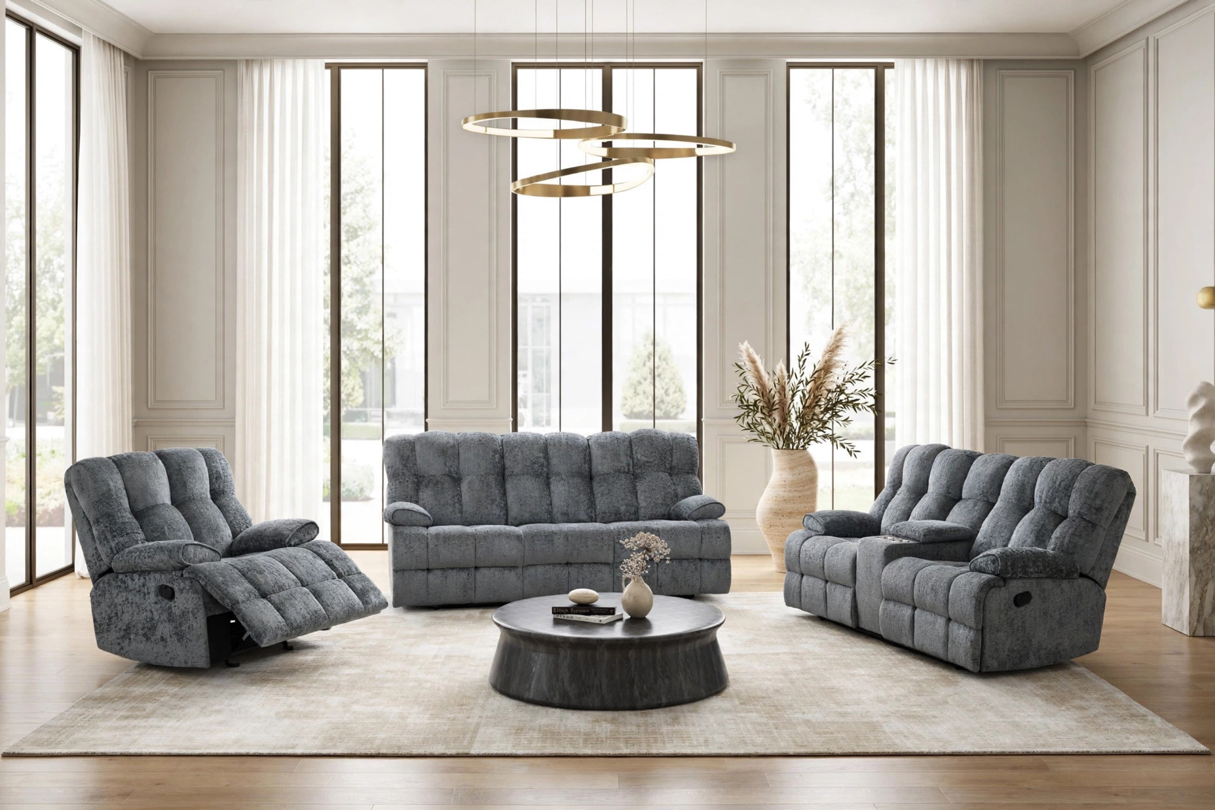 Martina Charcoal Fabric 3-Piece Reclining Set, view 2
