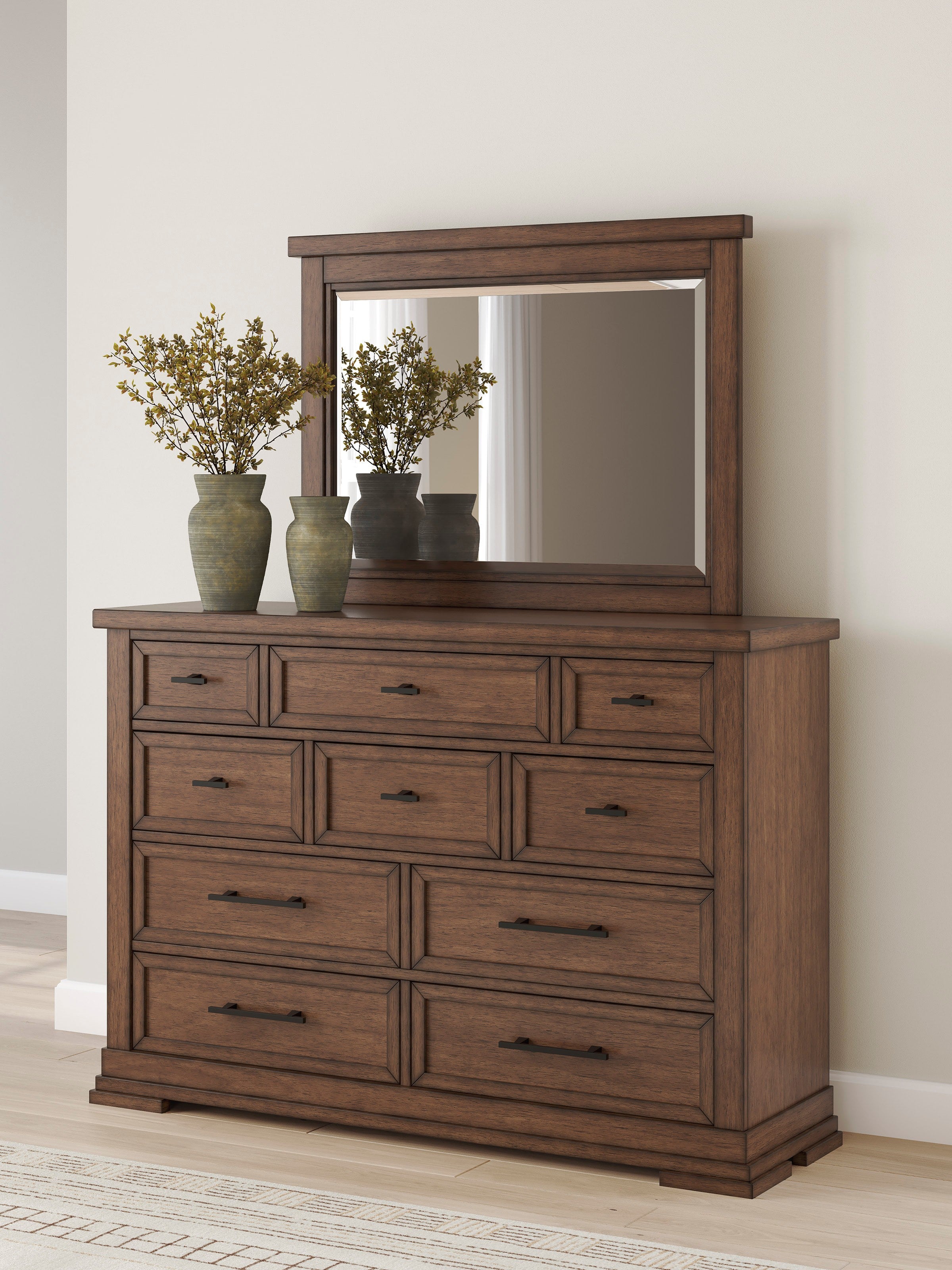 Ashley Medium Brown Panel 5-Piece Bedroom Set with Charging Nightstand, view 2
