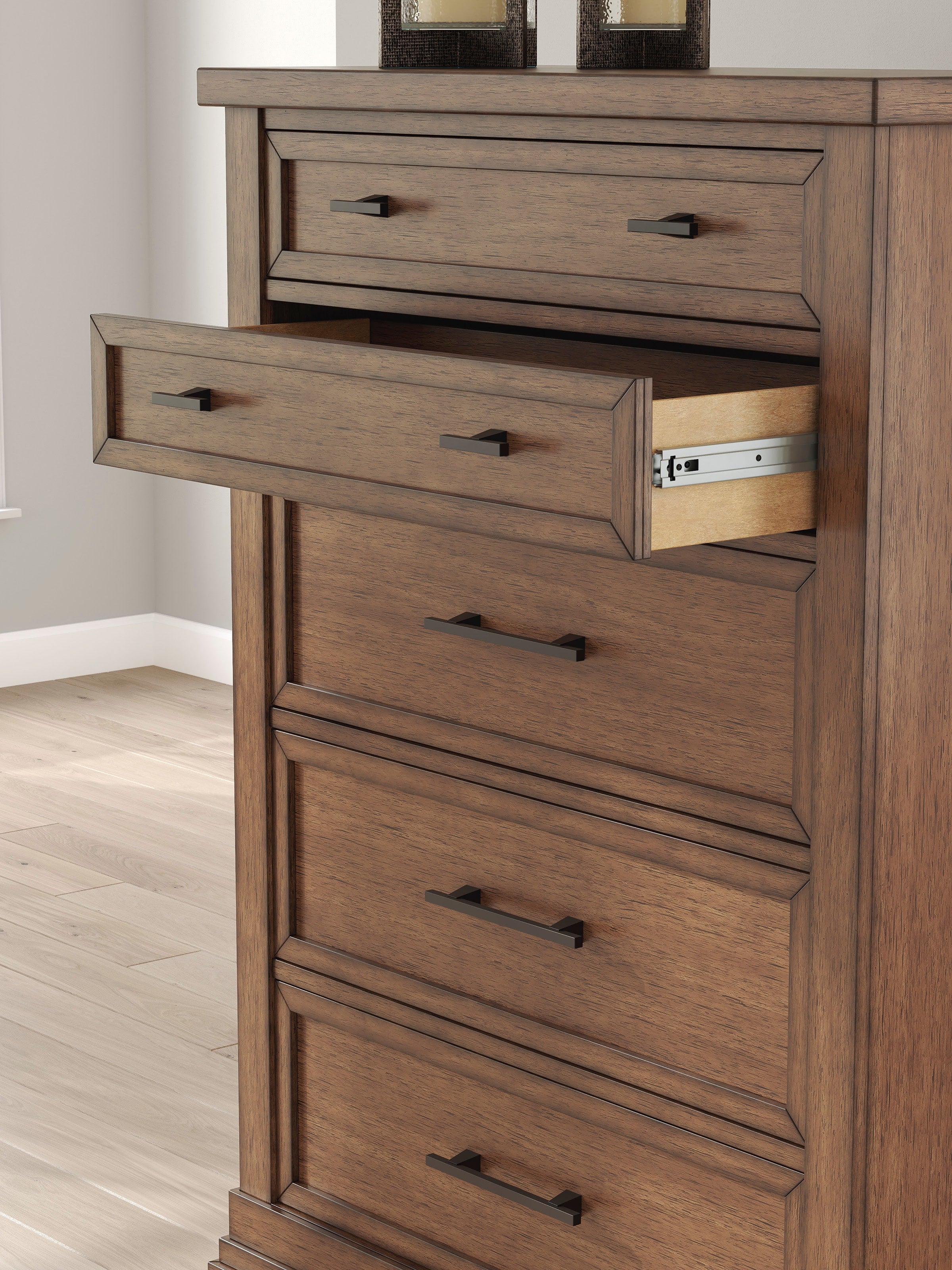 Ashley Medium Brown Panel 5-Piece Bedroom Set with Charging Nightstand, view 4