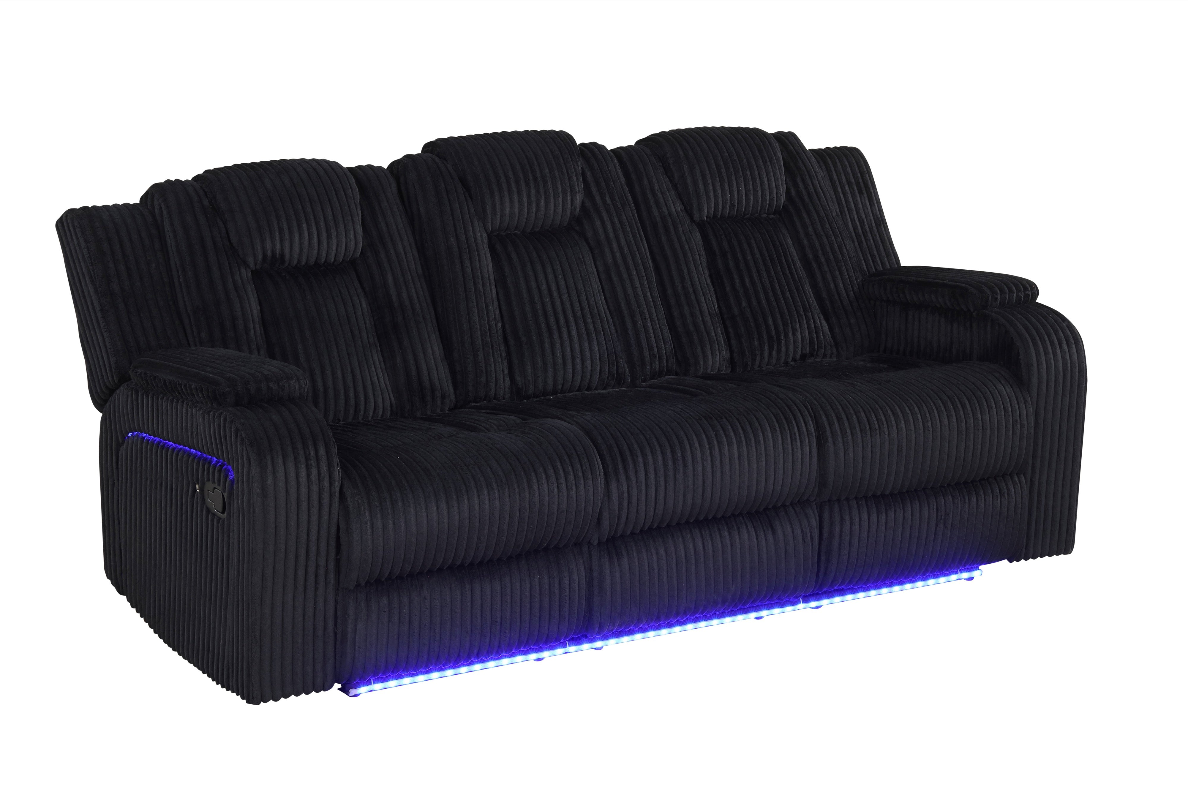Hulk Black Corduroy 3-Piece Reclining Set with Bluetooth Speaker, view 2