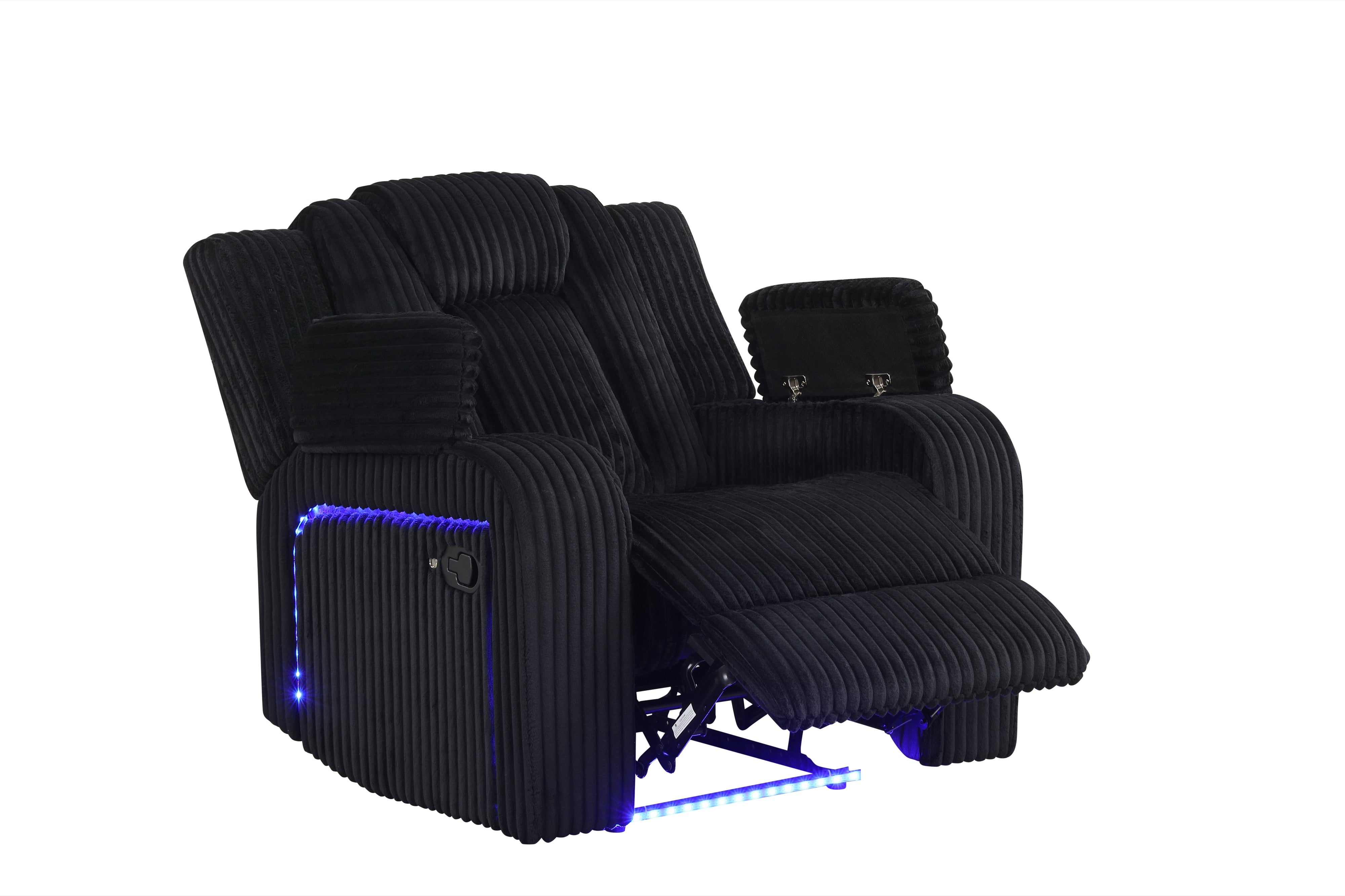 Hulk Black Corduroy 3-Piece Reclining Set with Bluetooth Speaker, view 4