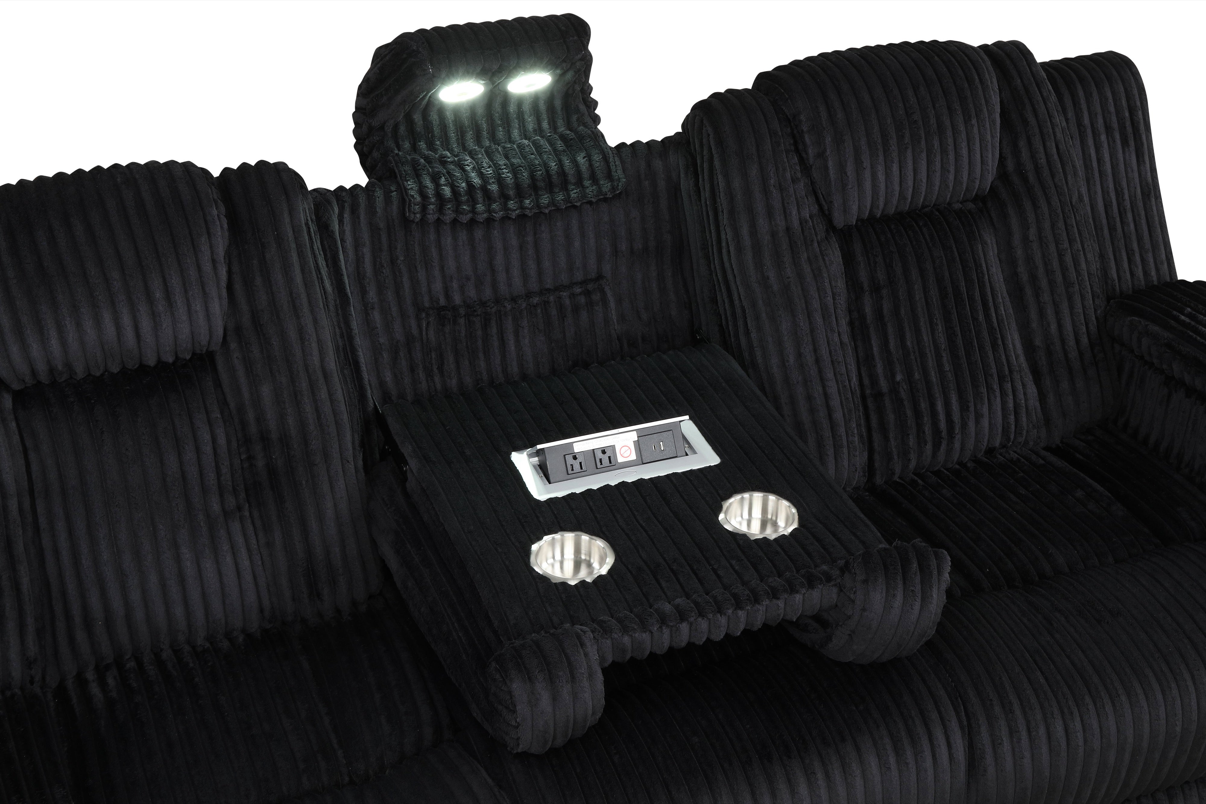 Hulk Black Corduroy 3-Piece Reclining Set with Bluetooth Speaker, view 5