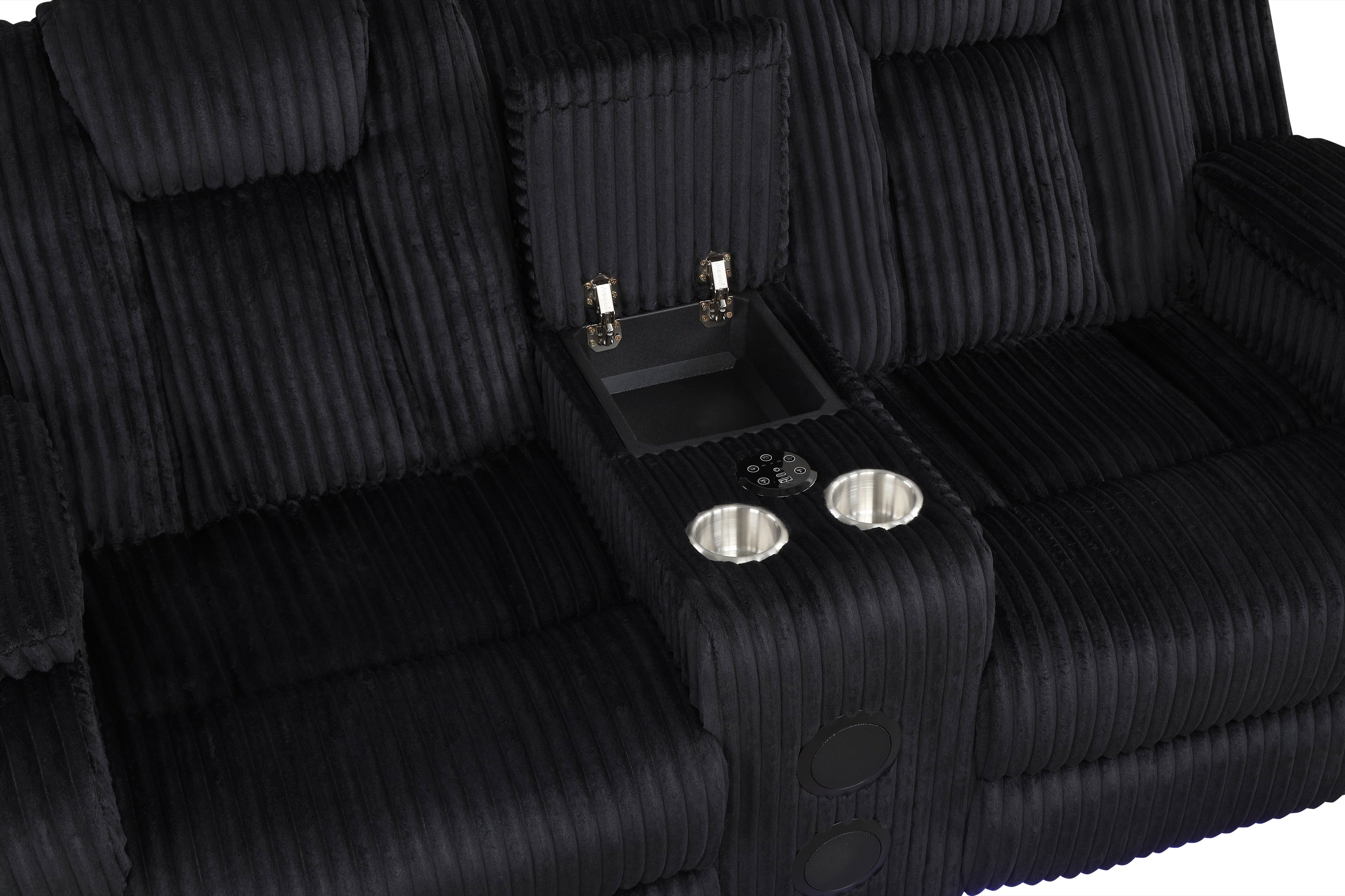 Hulk Black Corduroy 3-Piece Reclining Set with Bluetooth Speaker, view 6
