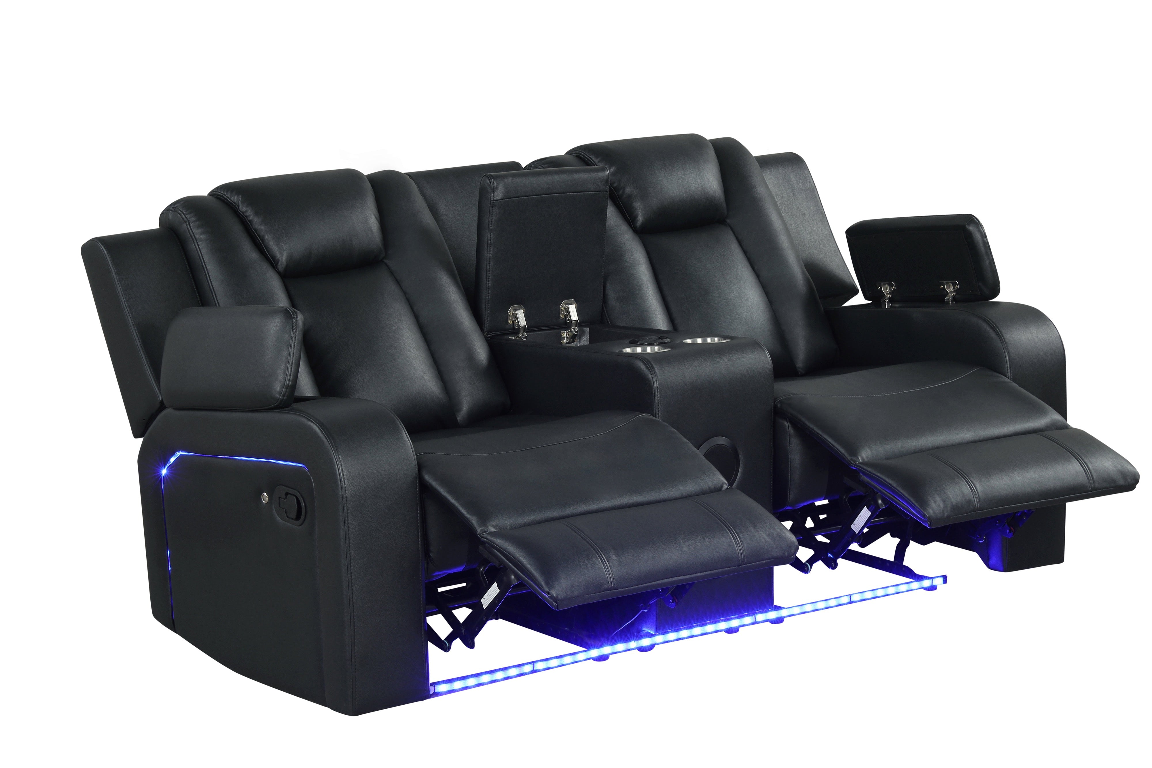 Hulk Black Leather-Gel 3-Piece Reclining Set with Bluetooth Speaker, view 2