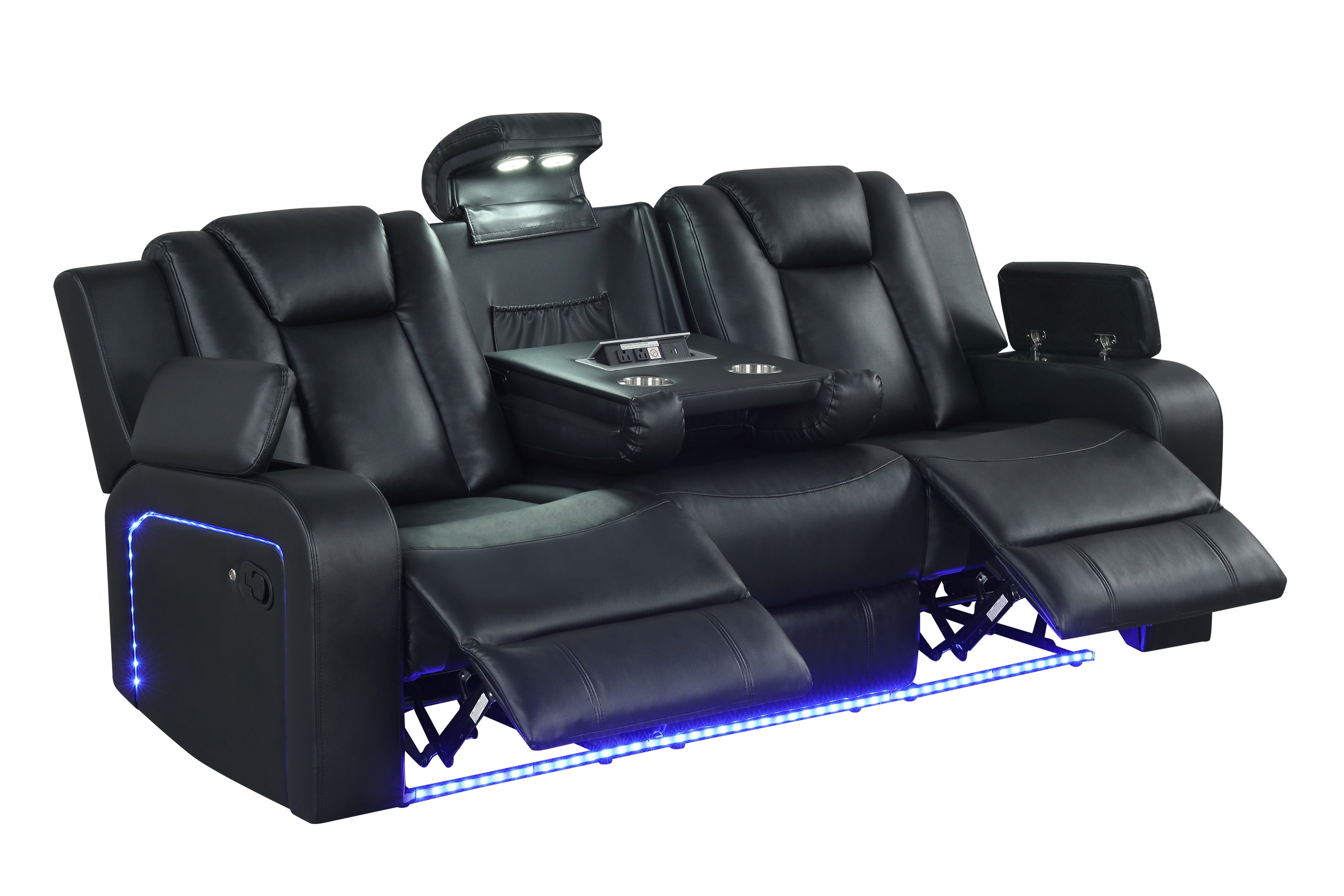 Hulk Black Leather-Gel 3-Piece Reclining Set with Bluetooth Speaker, view 3