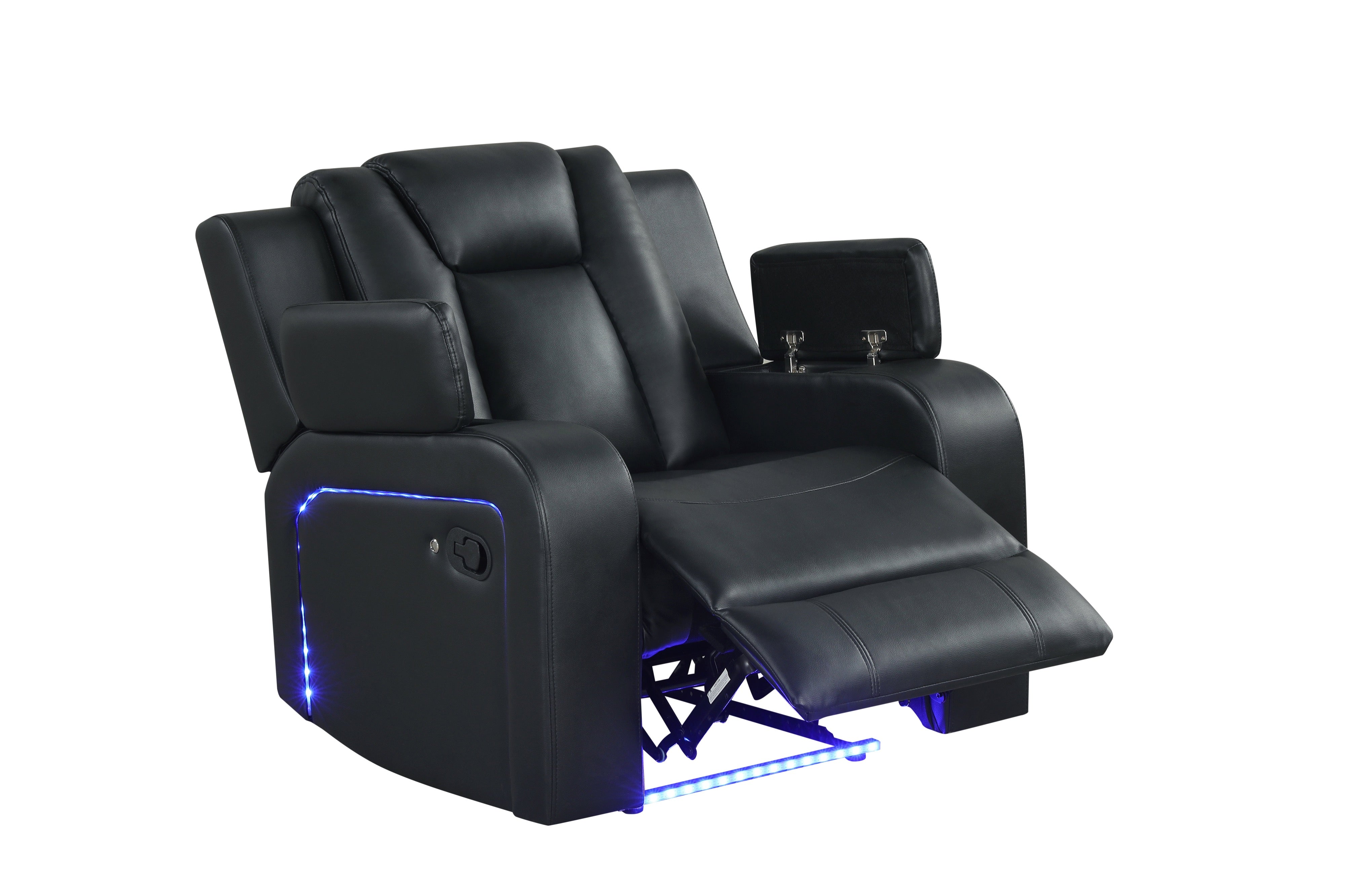 Hulk Black Leather-Gel 3-Piece Reclining Set with Bluetooth Speaker, view 4