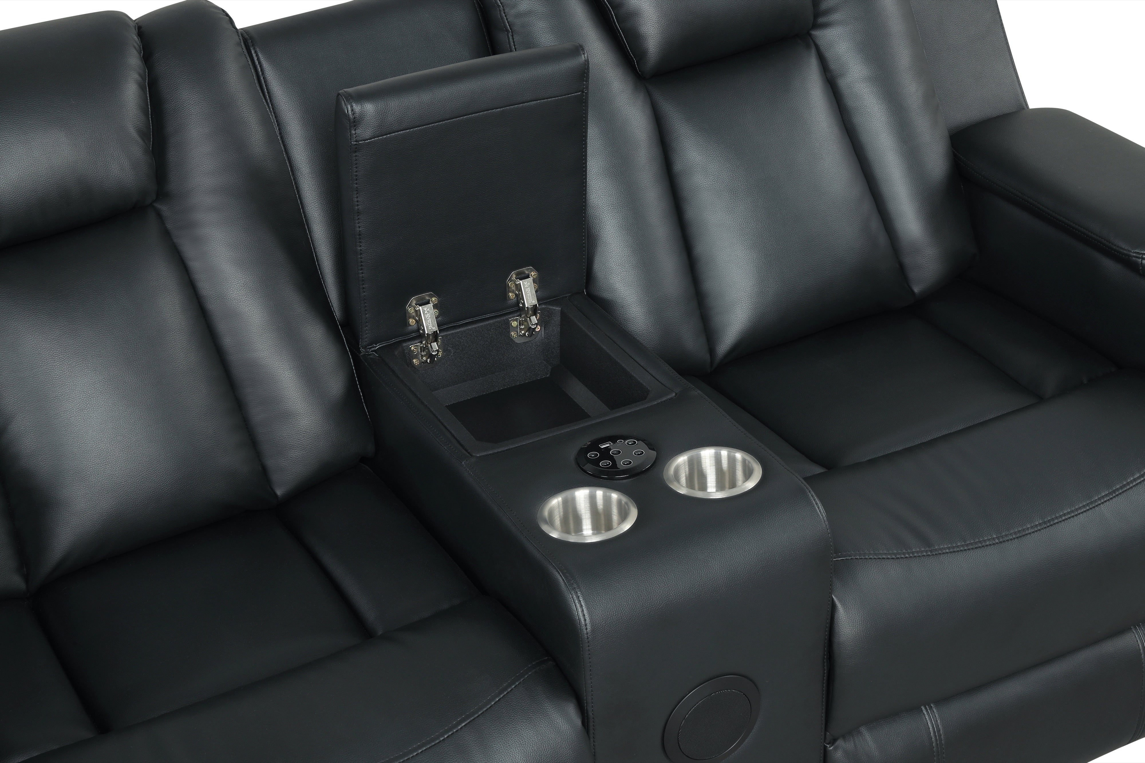 Hulk Black Leather-Gel 3-Piece Reclining Set with Bluetooth Speaker, view 6