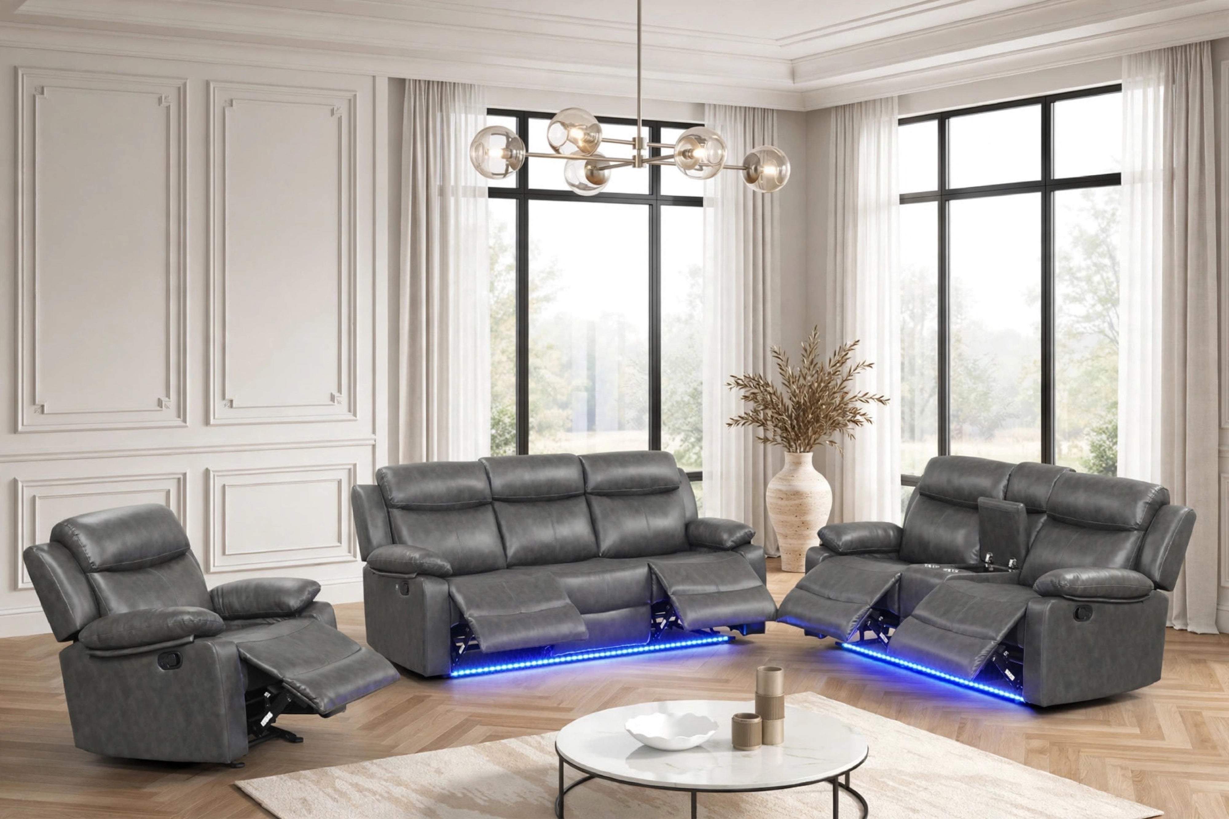 Aiden Gray Leather-Gel 3-Piece Reclining Set